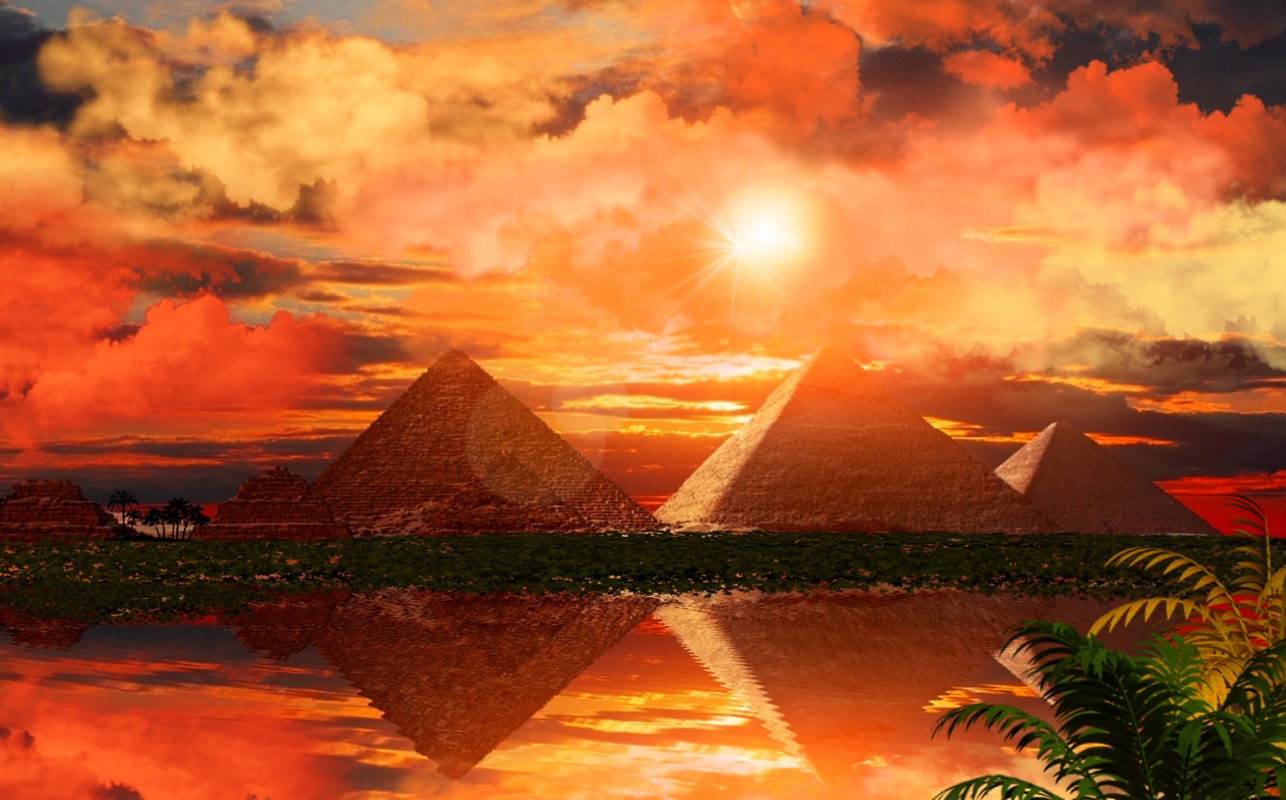 Download mobile wallpaper Landscape, Sunset, Artistic, Tropical, Orange (Color), Palm Tree, Nile for free.
