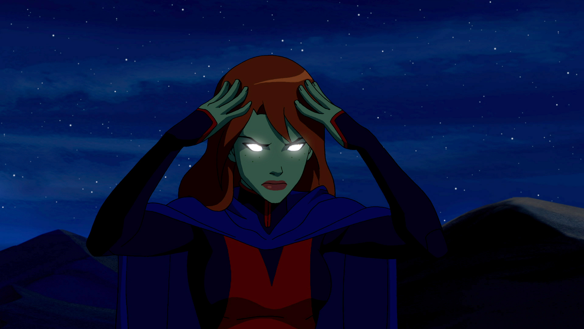Download mobile wallpaper M'gann M'orzz, Young Justice (Tv Show), Young Justice, Miss Martian, Justice League, Tv Show, Glowing Eyes for free.