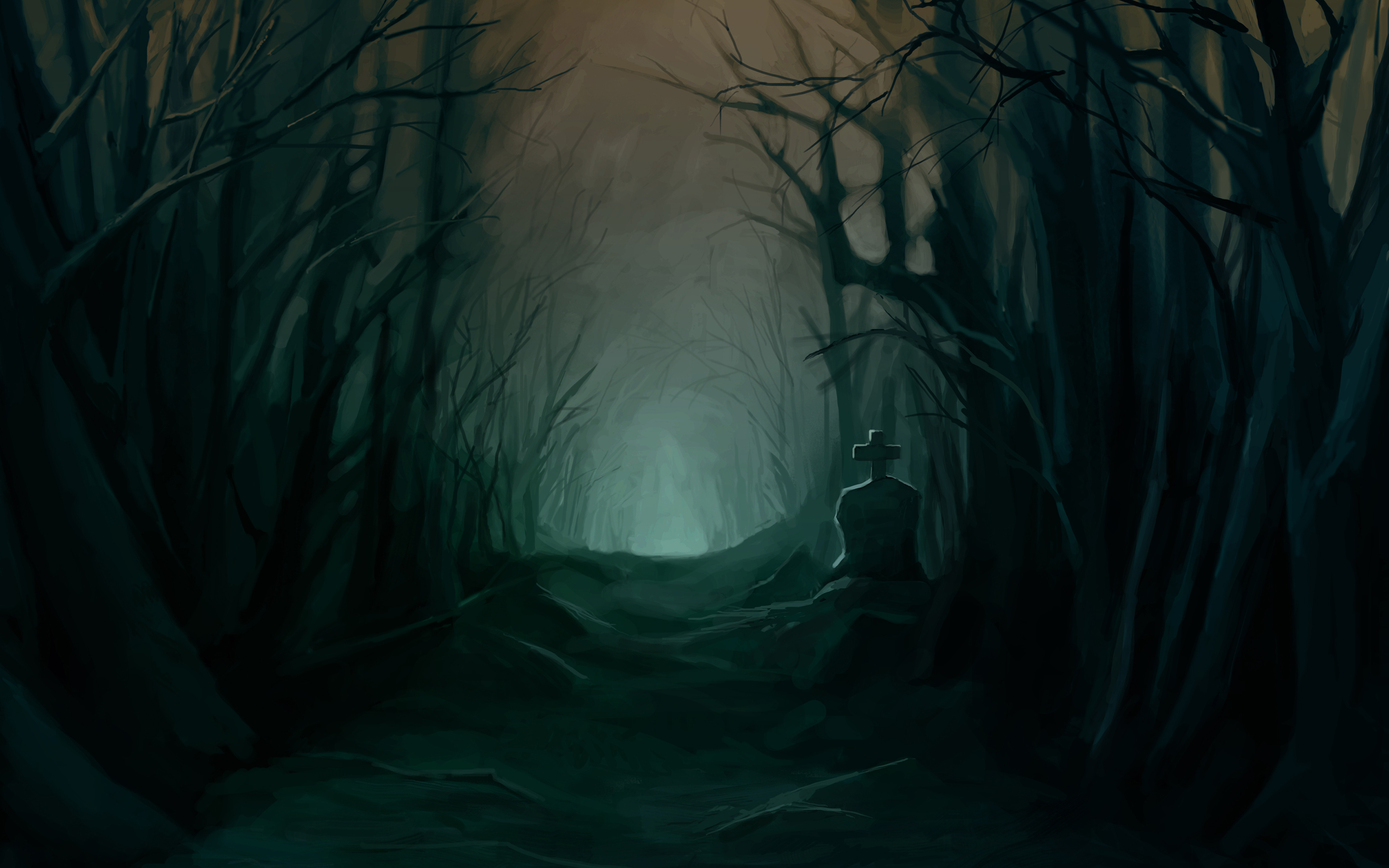dark, forest, night, tombstone Full HD