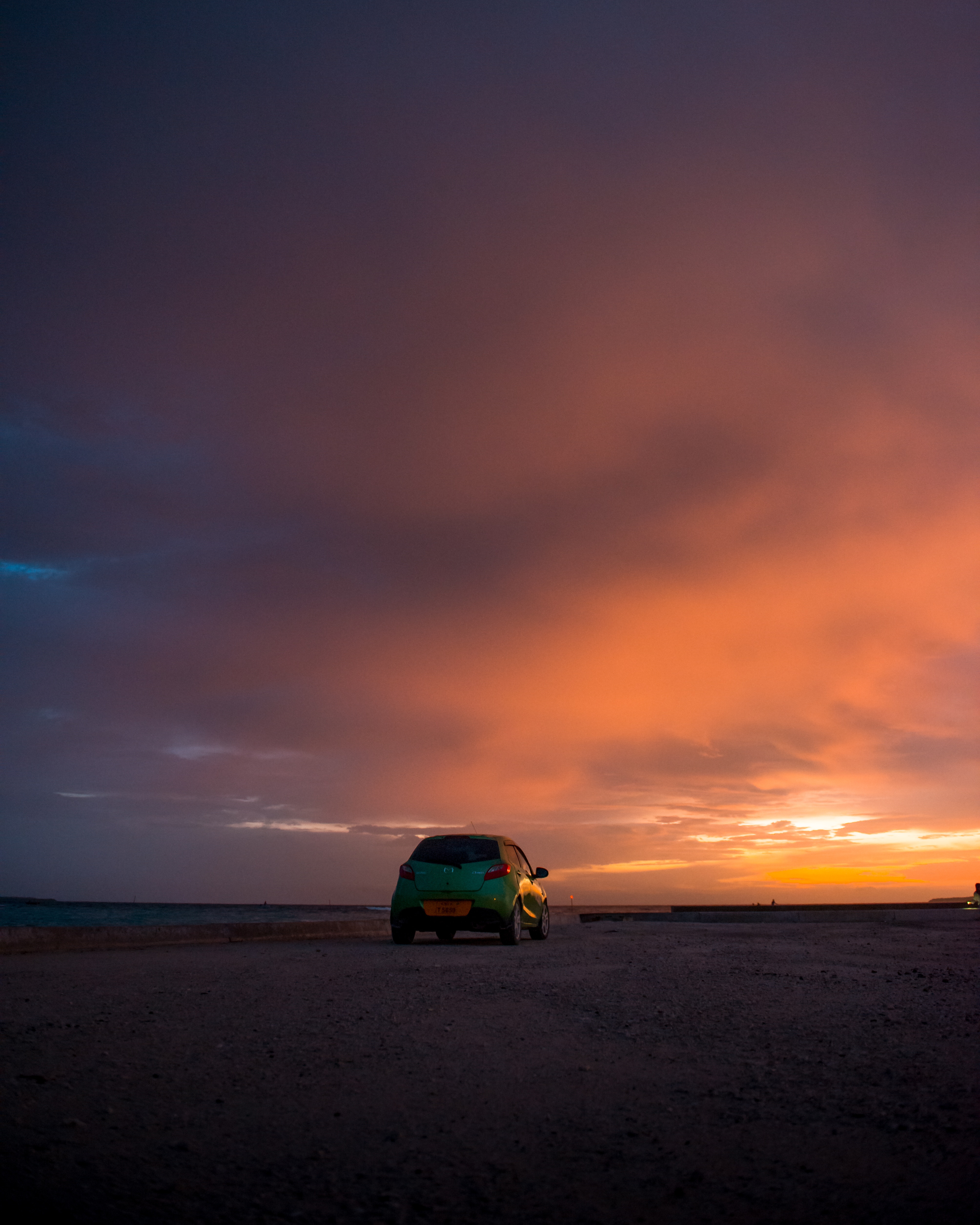 Free download wallpaper Sunset, Sky, Clouds, Car, Mazda, Dark on your PC desktop
