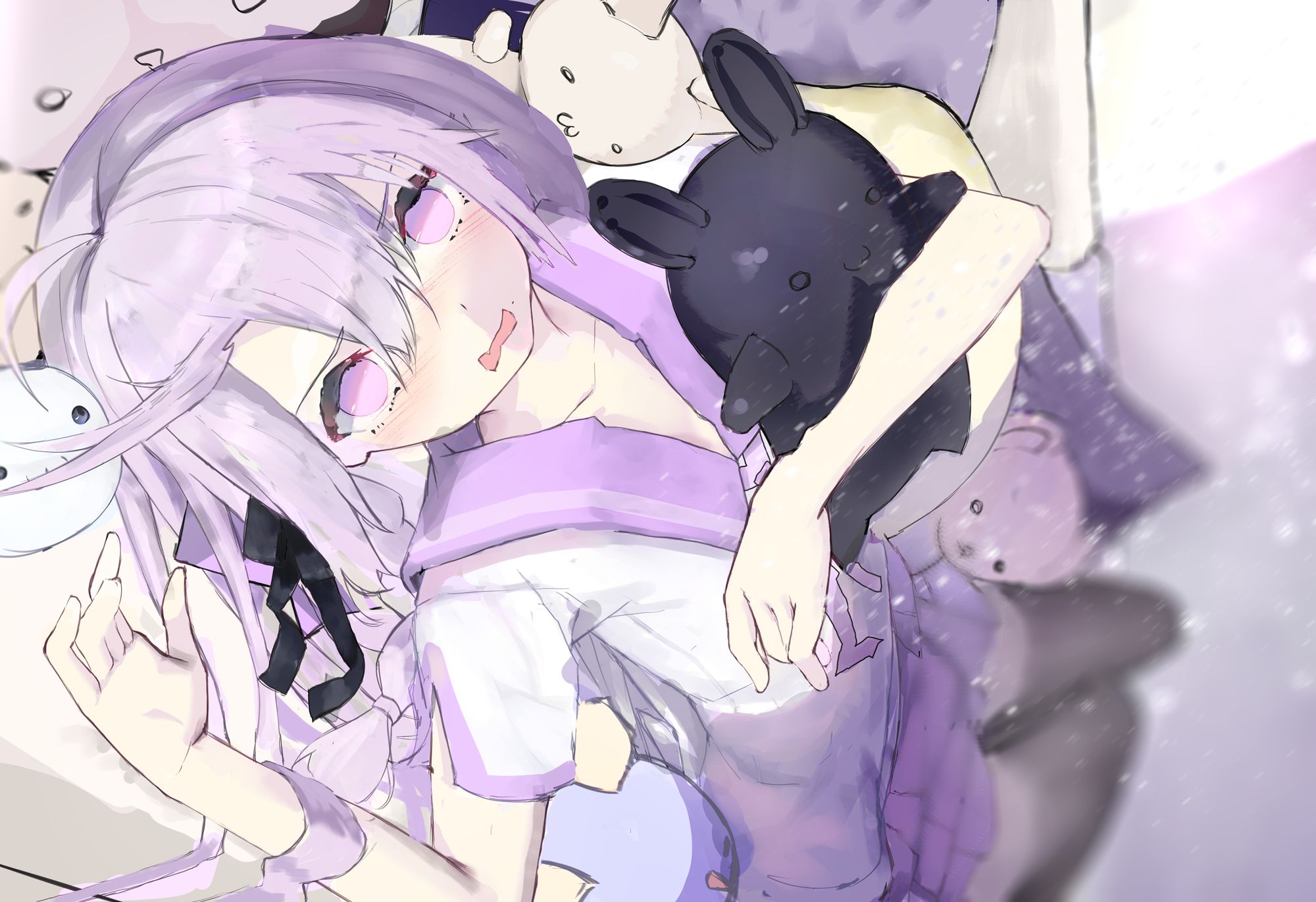 Desktop FHD anime, original, plush, purple hair