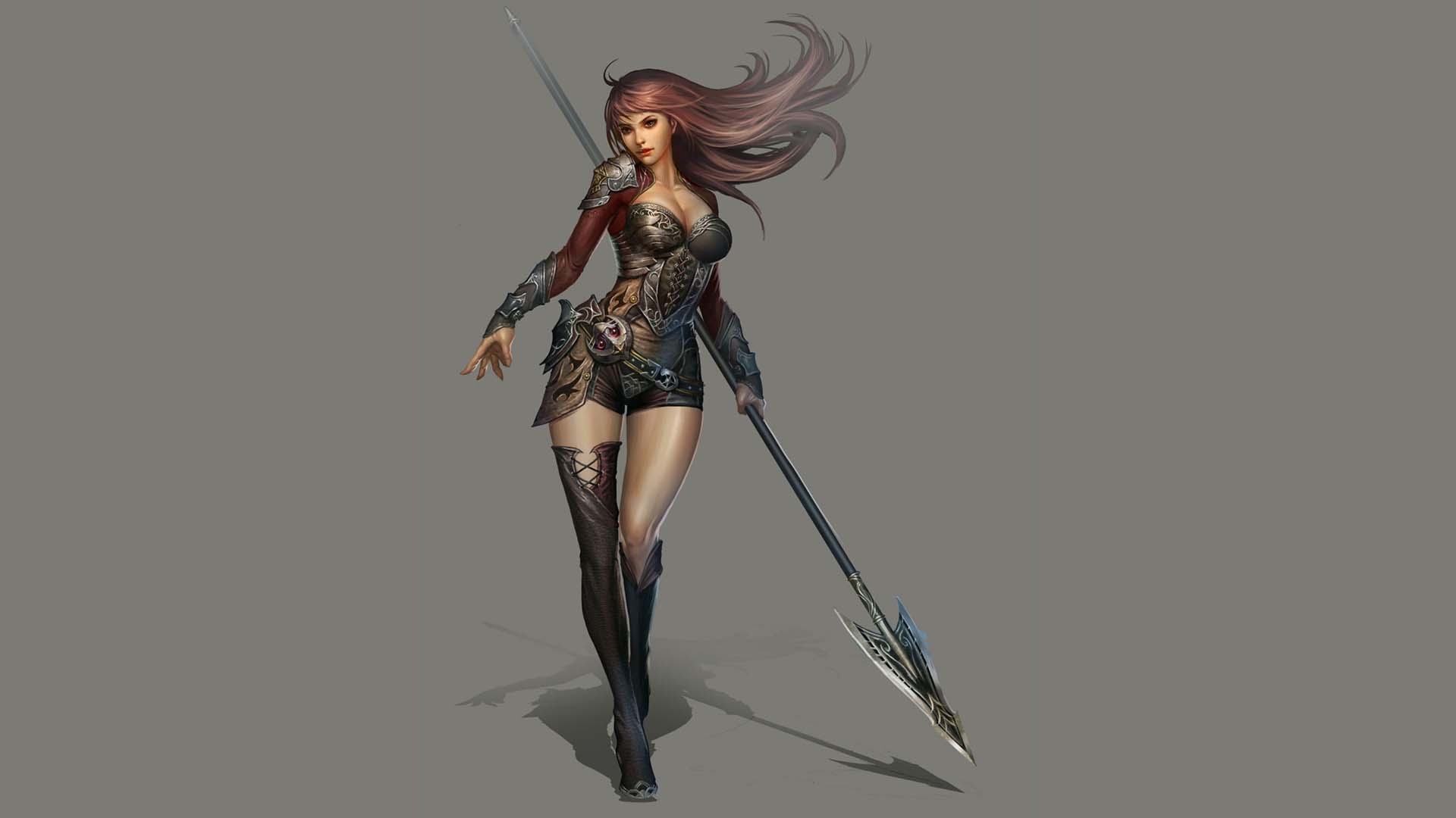 fantasy, women warrior, spear, warrior Full HD