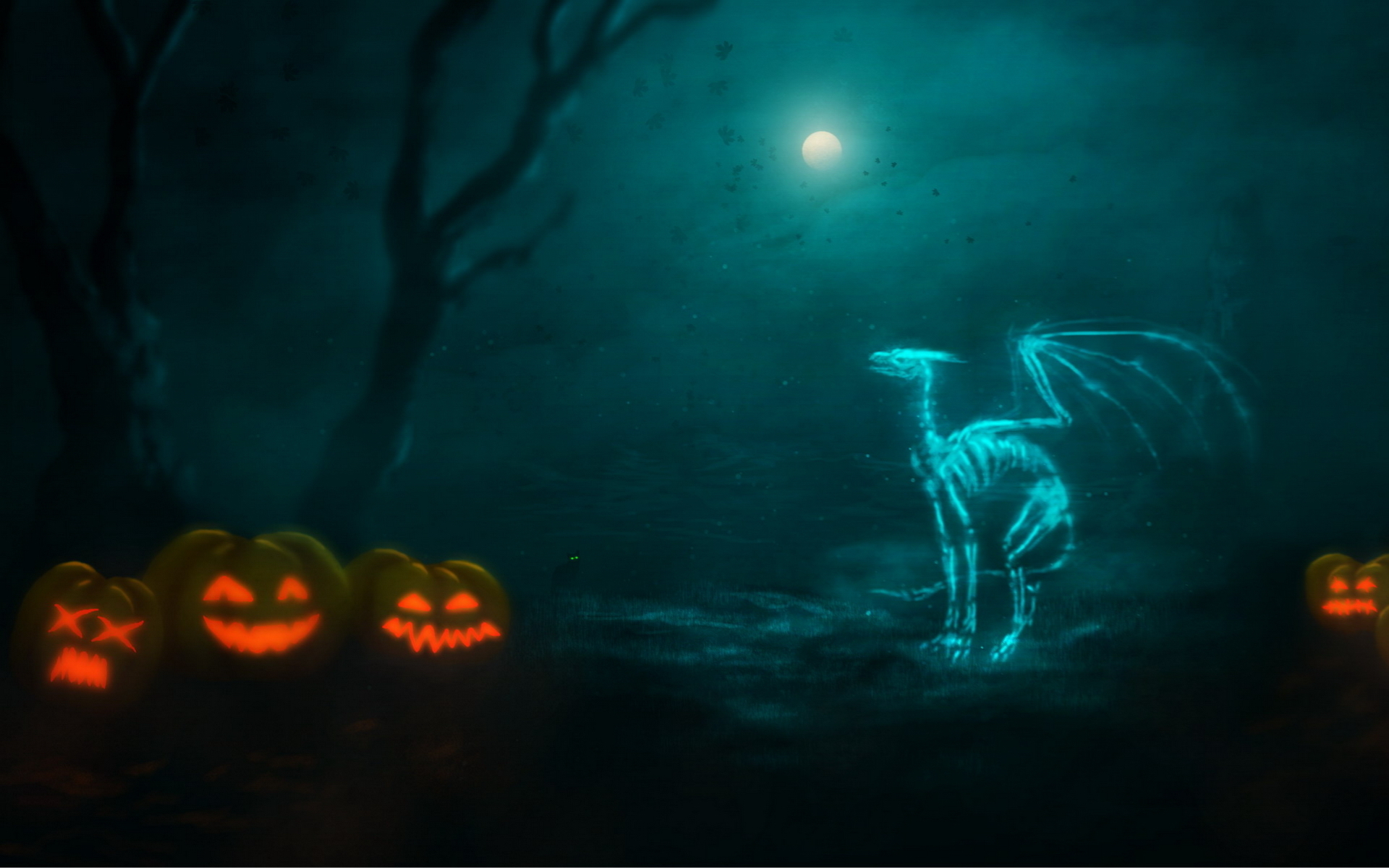 Download mobile wallpaper Halloween, Pumpkin, Holiday, Dragon, Creepy, Skeleton, Demon, Spooky for free.
