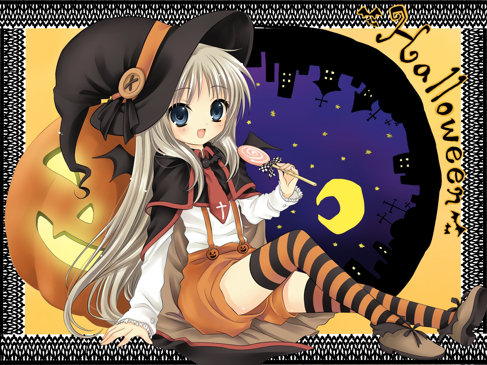 Cute Anime Witch Of Halloween Night 4K wallpaper download