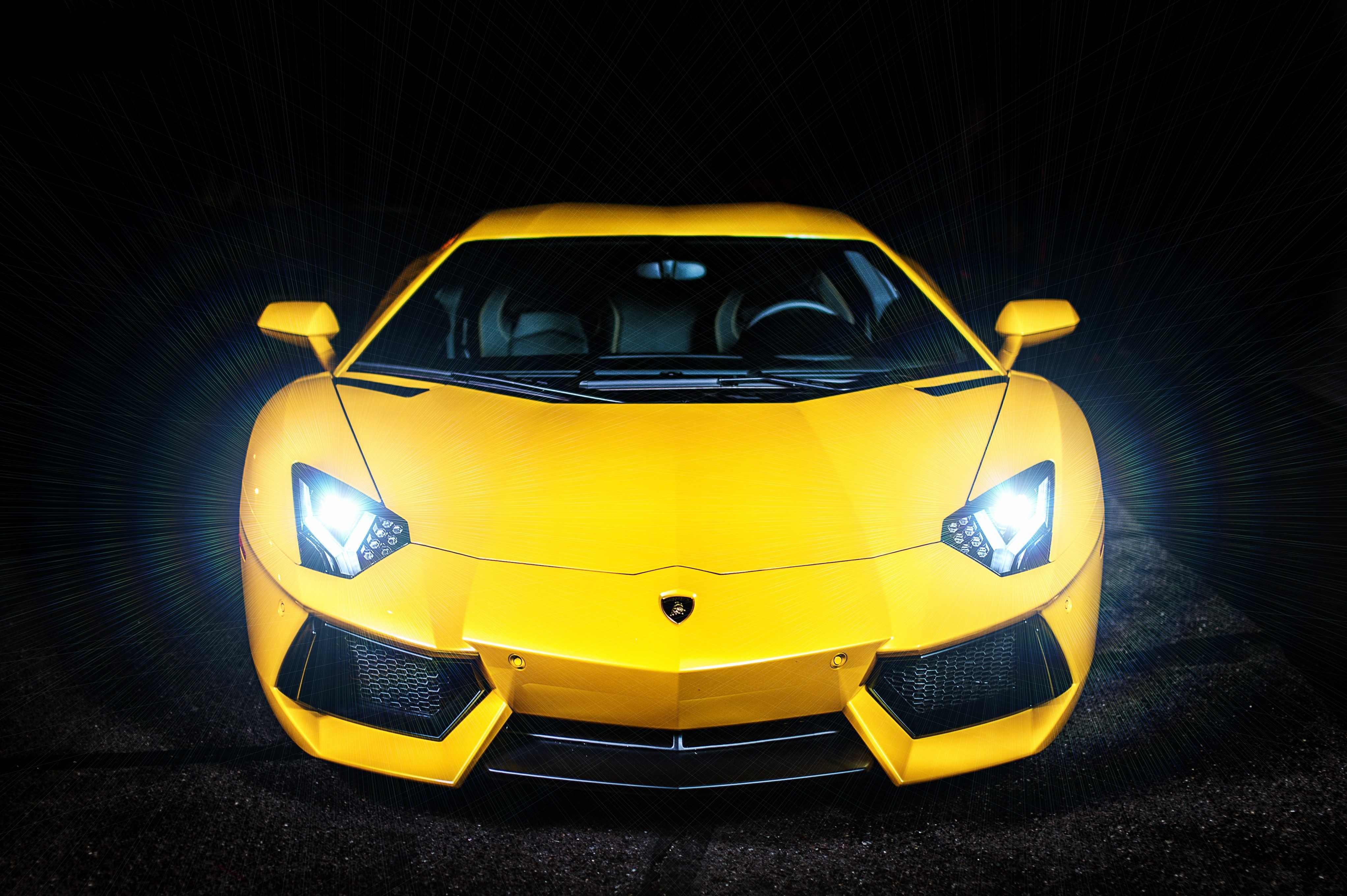 lamborghini, sports, cars, yellow, front view, sports car, headlights 1080p