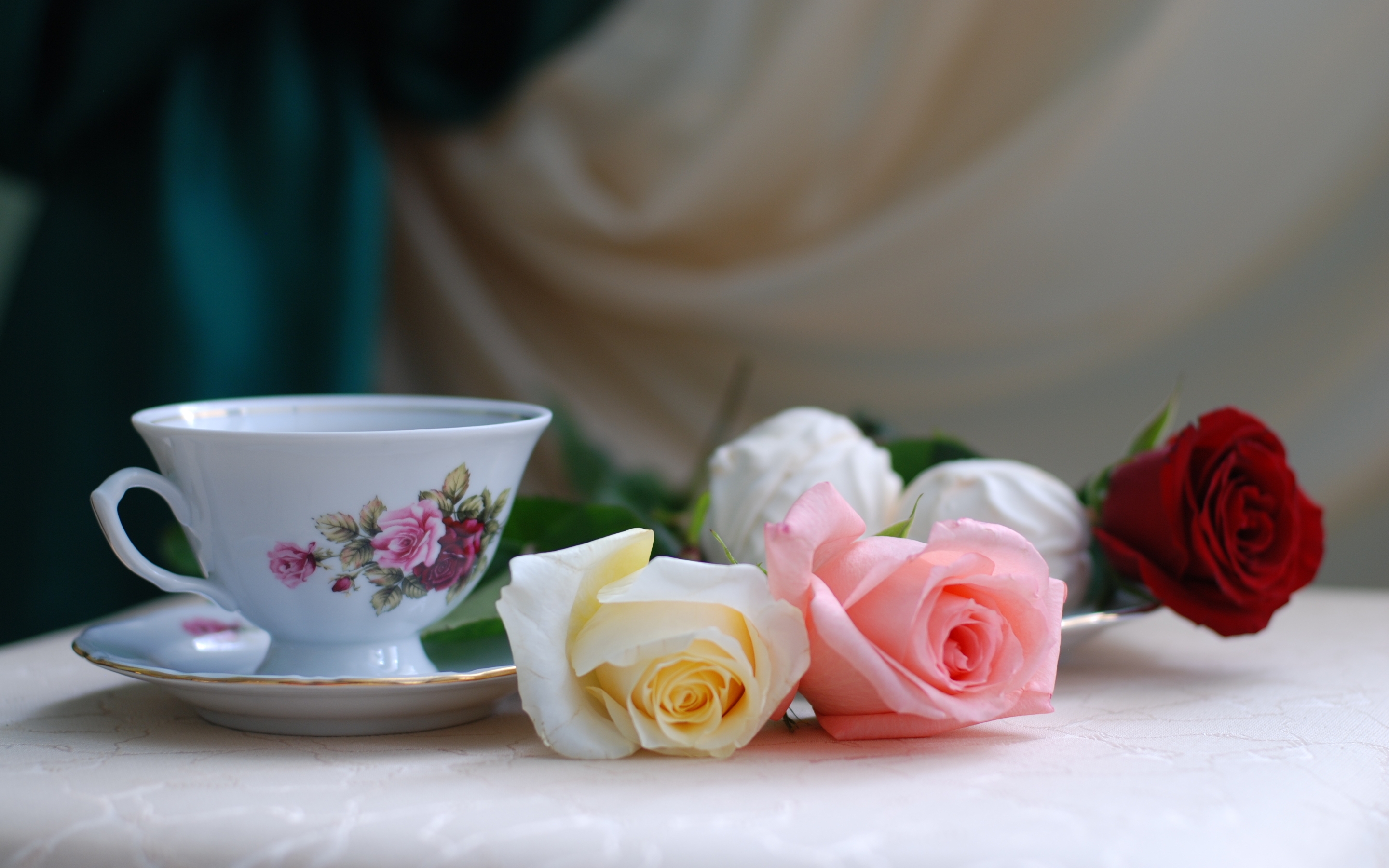 romance, roses, flowers, tea, marshmallow, zephyr Full HD