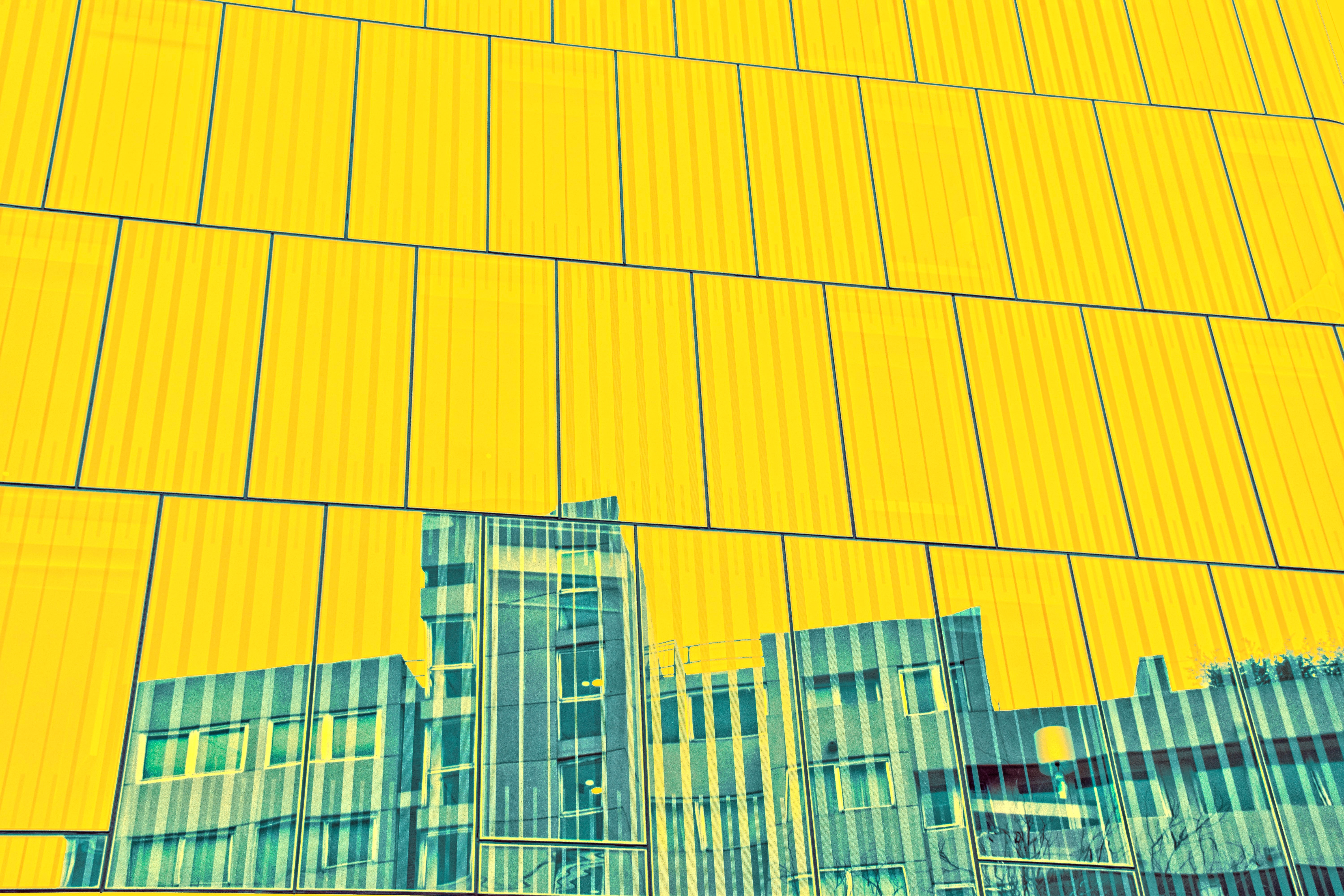 miscellaneous, yellow, building, reflection, miscellanea, facade, panels, panel HD wallpaper