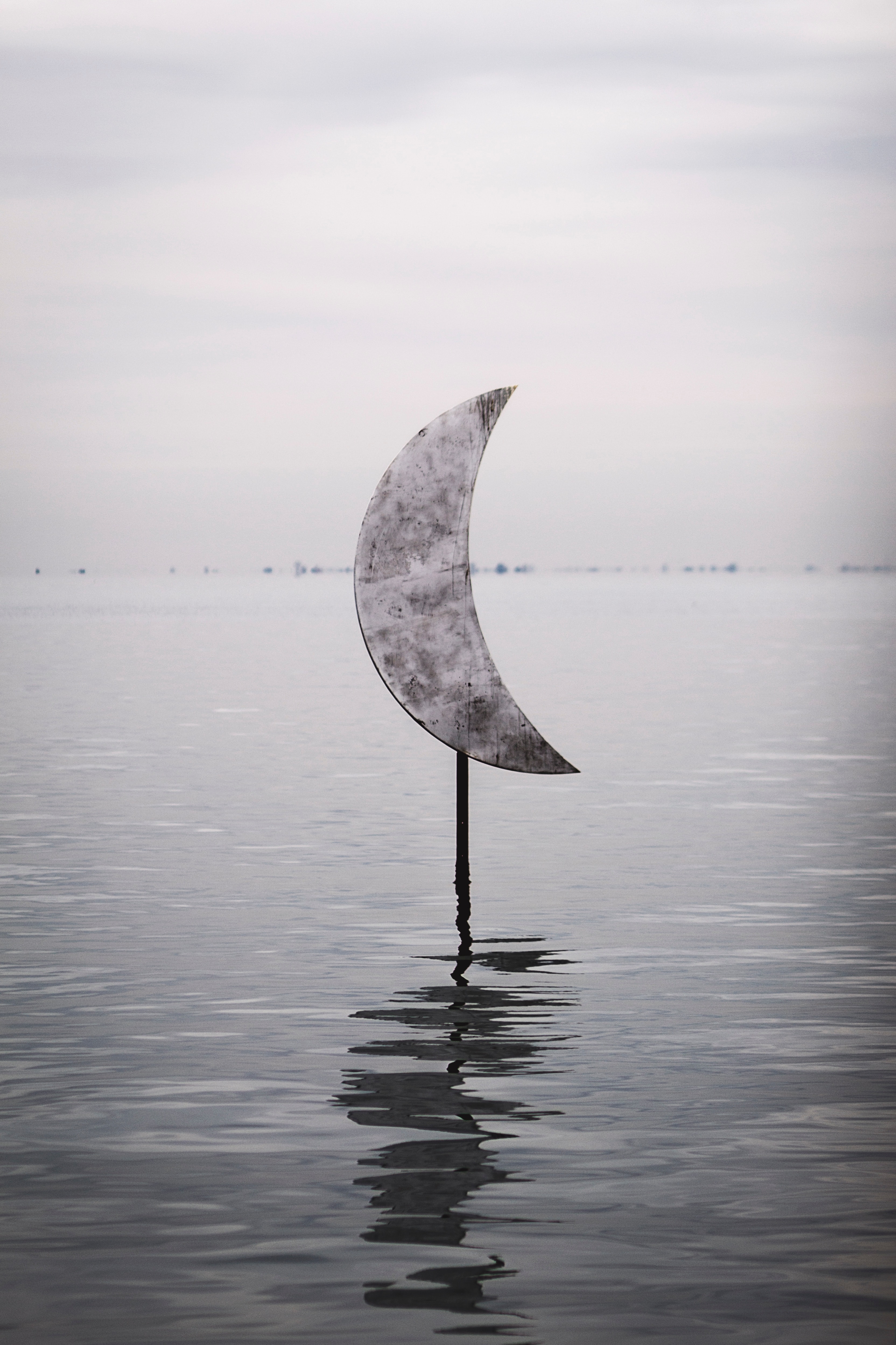 Download mobile wallpaper Miscellaneous, Miscellanea, Water, Sculpture, Moon for free.