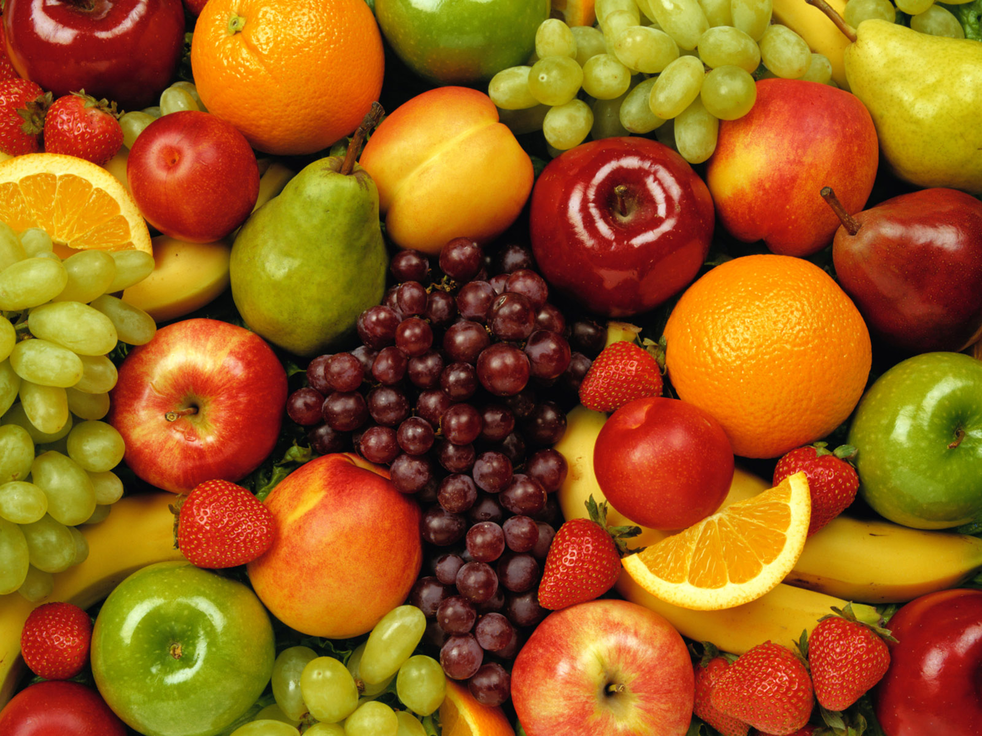 271932 завантажити картинку полуниця, харчування, фрукти, яблуко, виноград, апельсин (фрукти) - шпалери і заставки безкоштовно