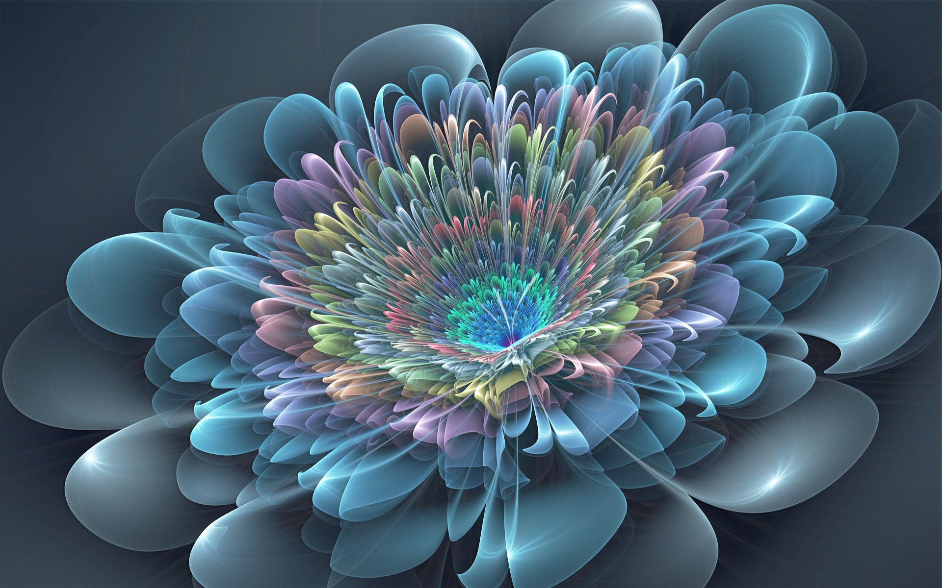 fractal, flower, petals, abstract, background 4K