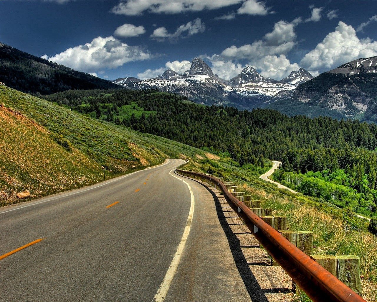 Download mobile wallpaper Enclosure, Fencing, Road, Markup, Shadow, Mountains, Nature for free.