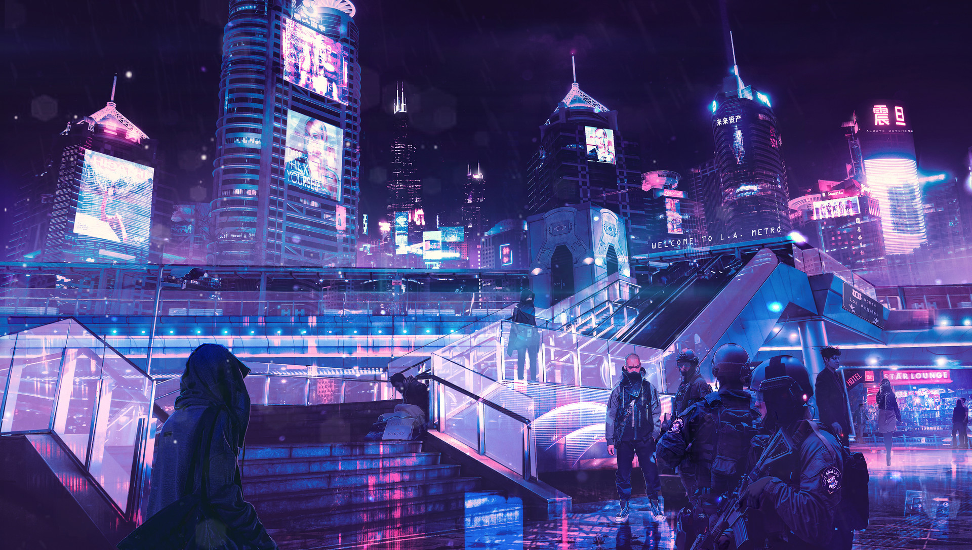 Download wallpaper 1440x900 cyberpunk, city, buildings, art