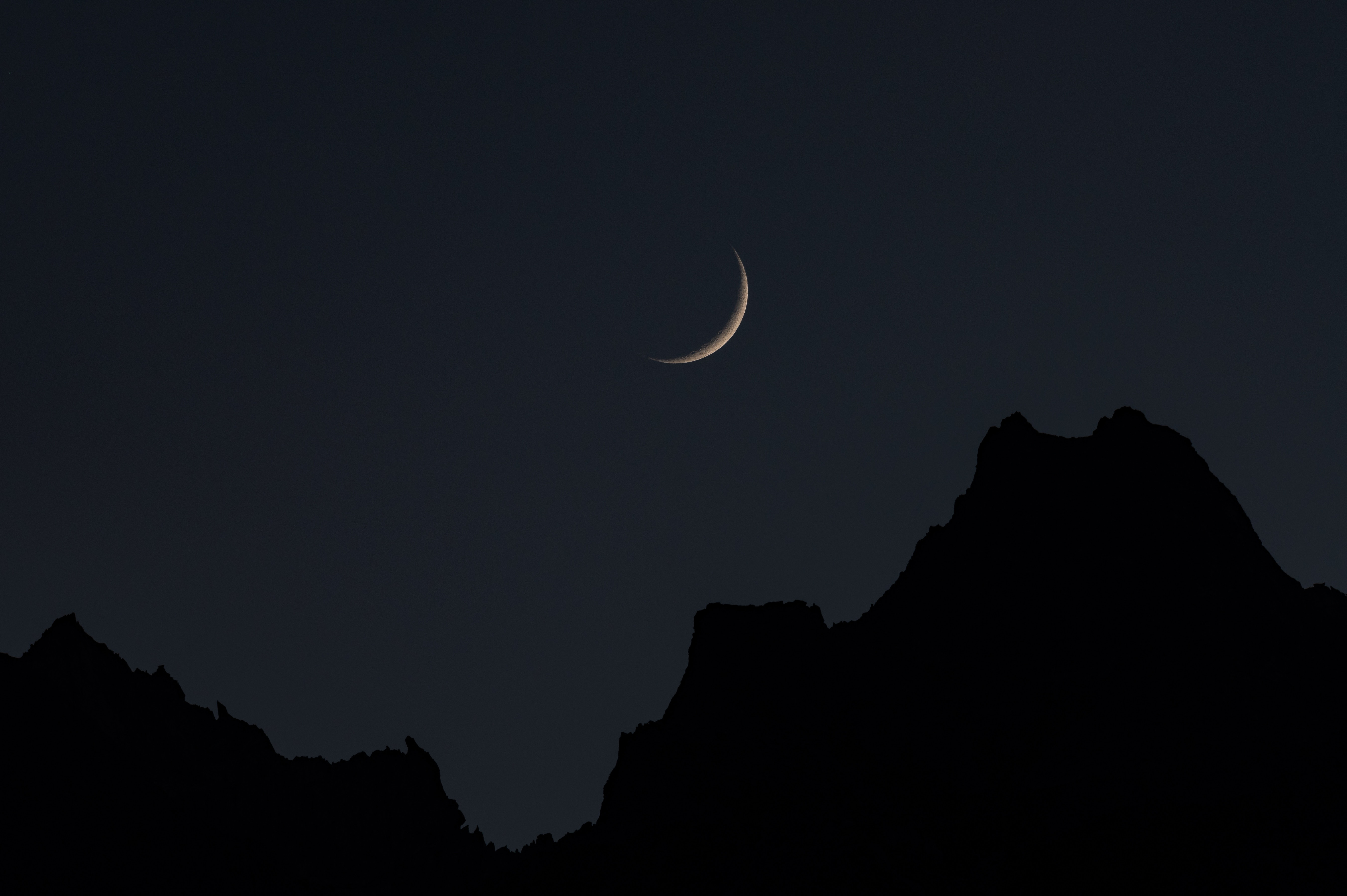 moon, full moon, crescent, dark, sky, mountains, night
