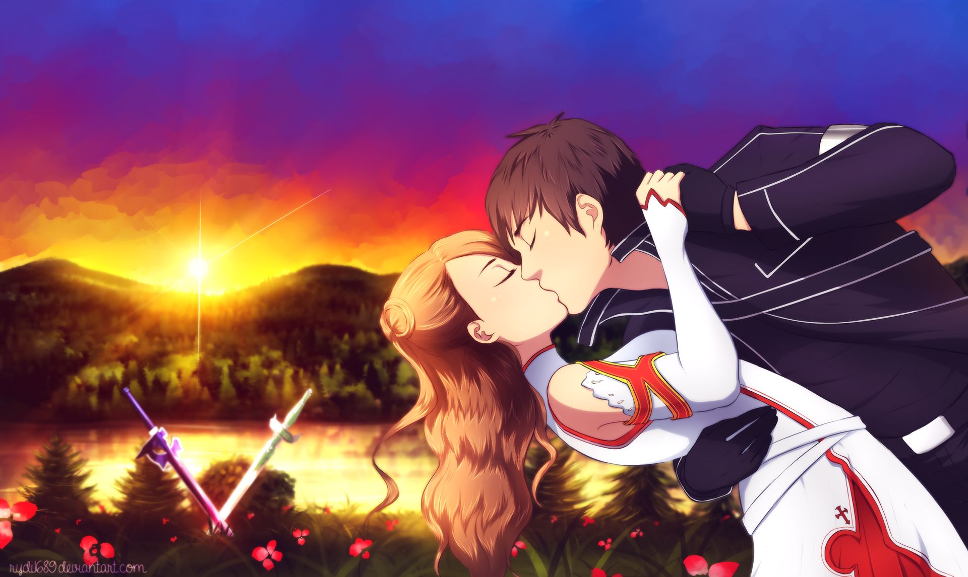Sword Art online Асуна и Кирито поцелуй
