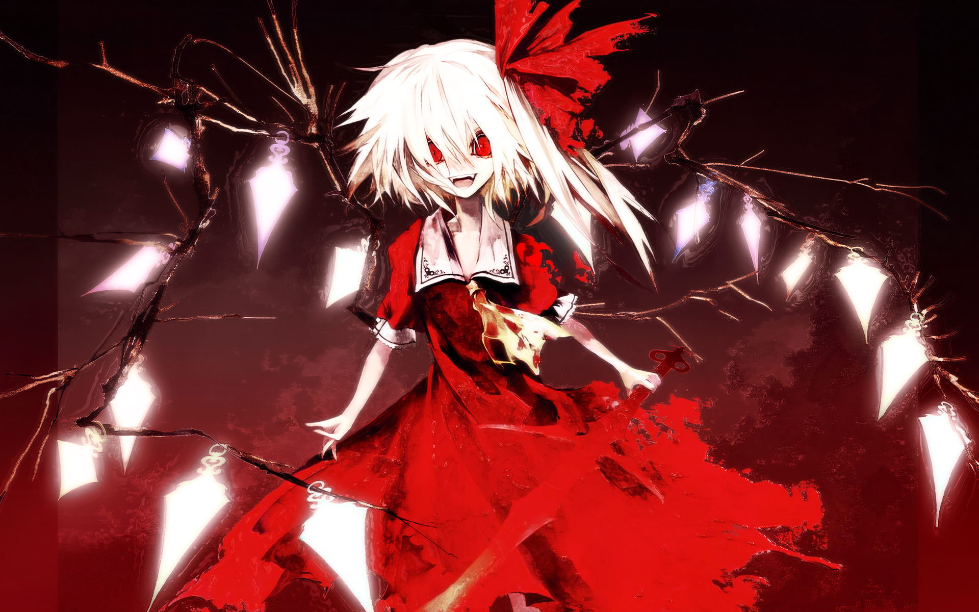 android flandre scarlet, blood, anime, touhou, short hair