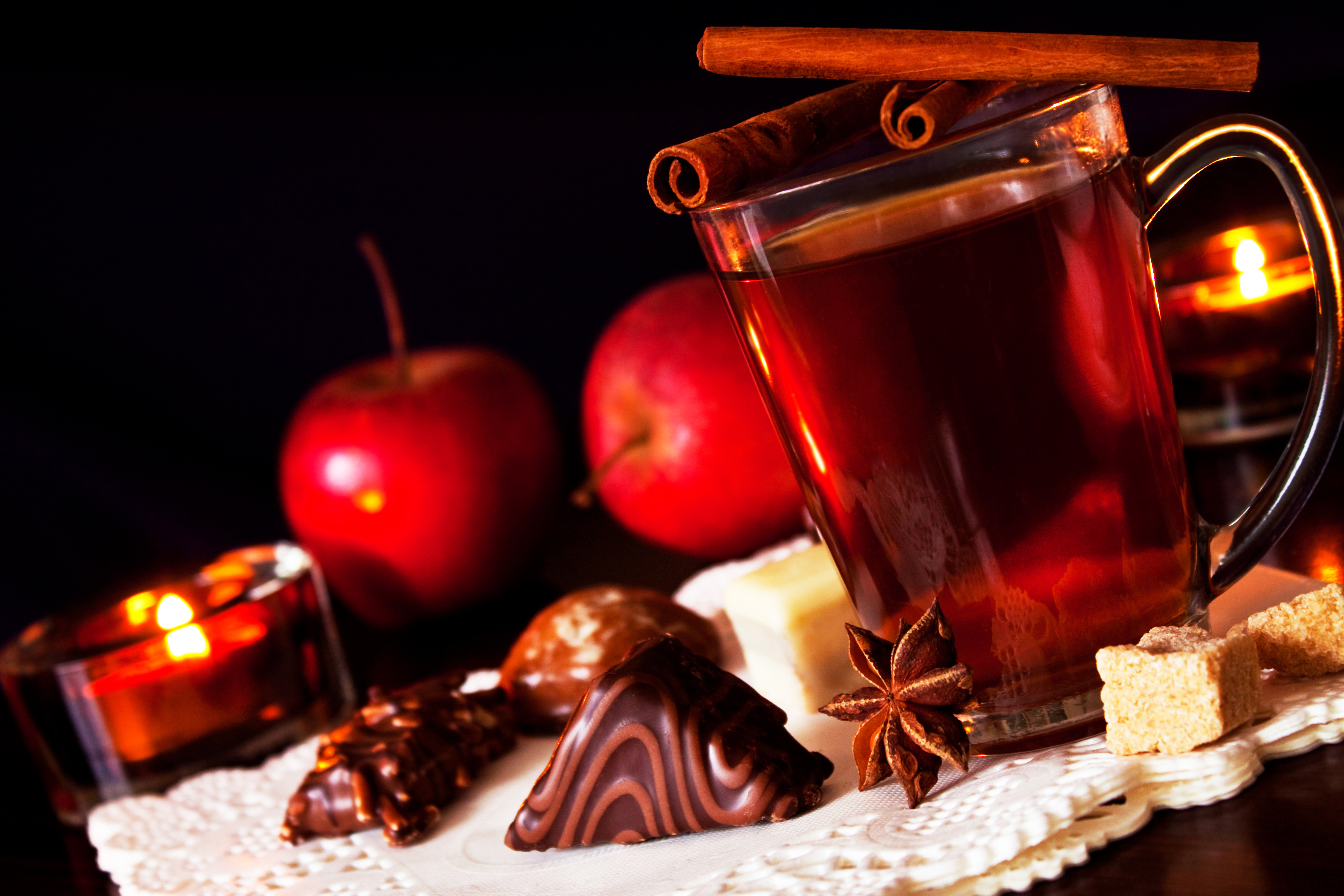 food, spiced cider, apple, candle, christmas, cinnamon High Definition image