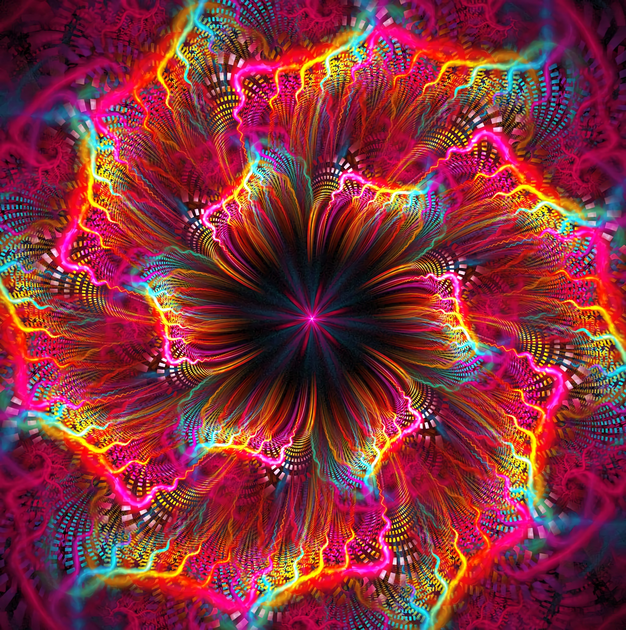 fractal, motley, abstract, multicolored, flower, bright 32K