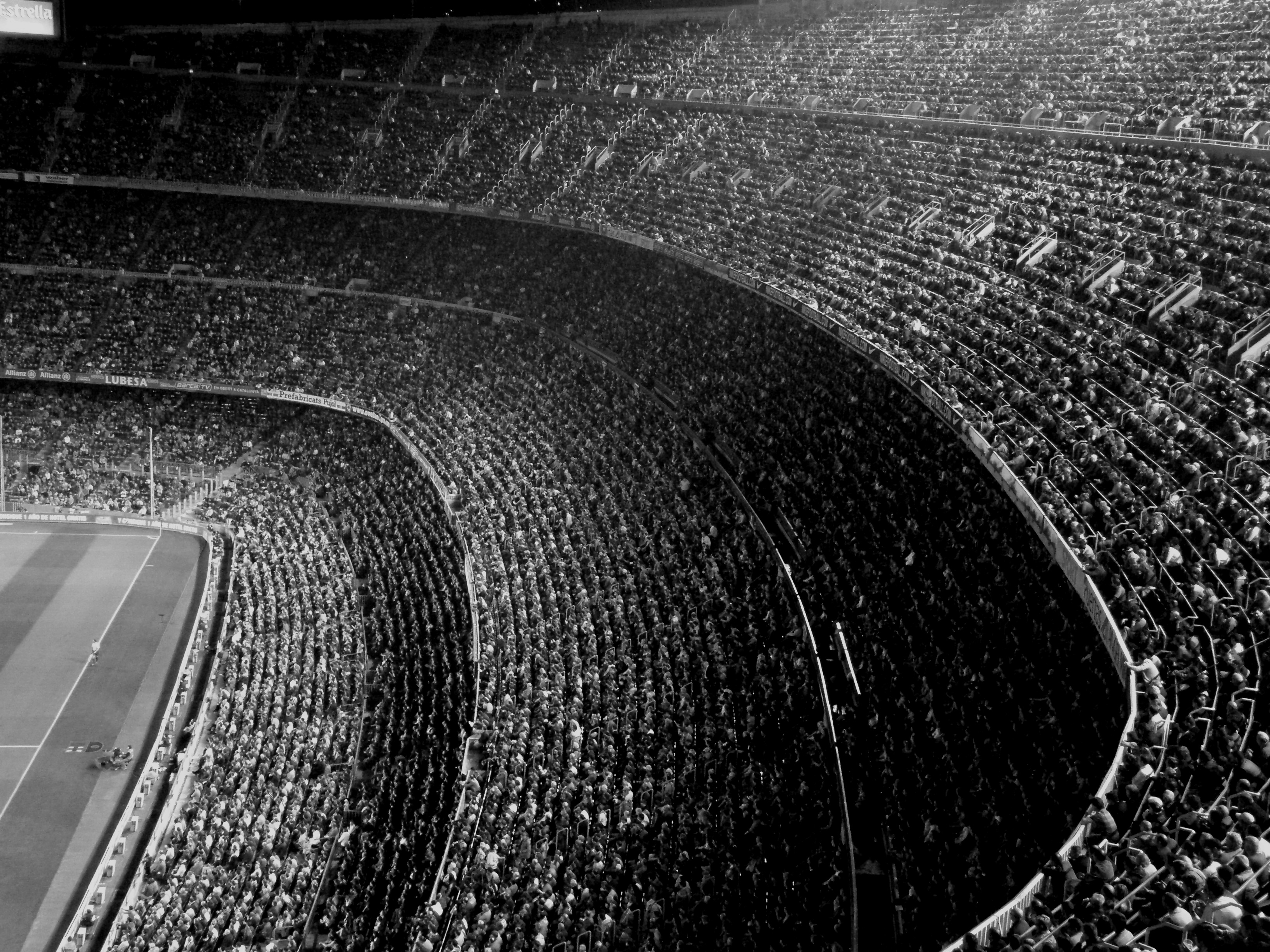 stadium, fc barcelona, barcelona, crowd, photography, black & white, soccer