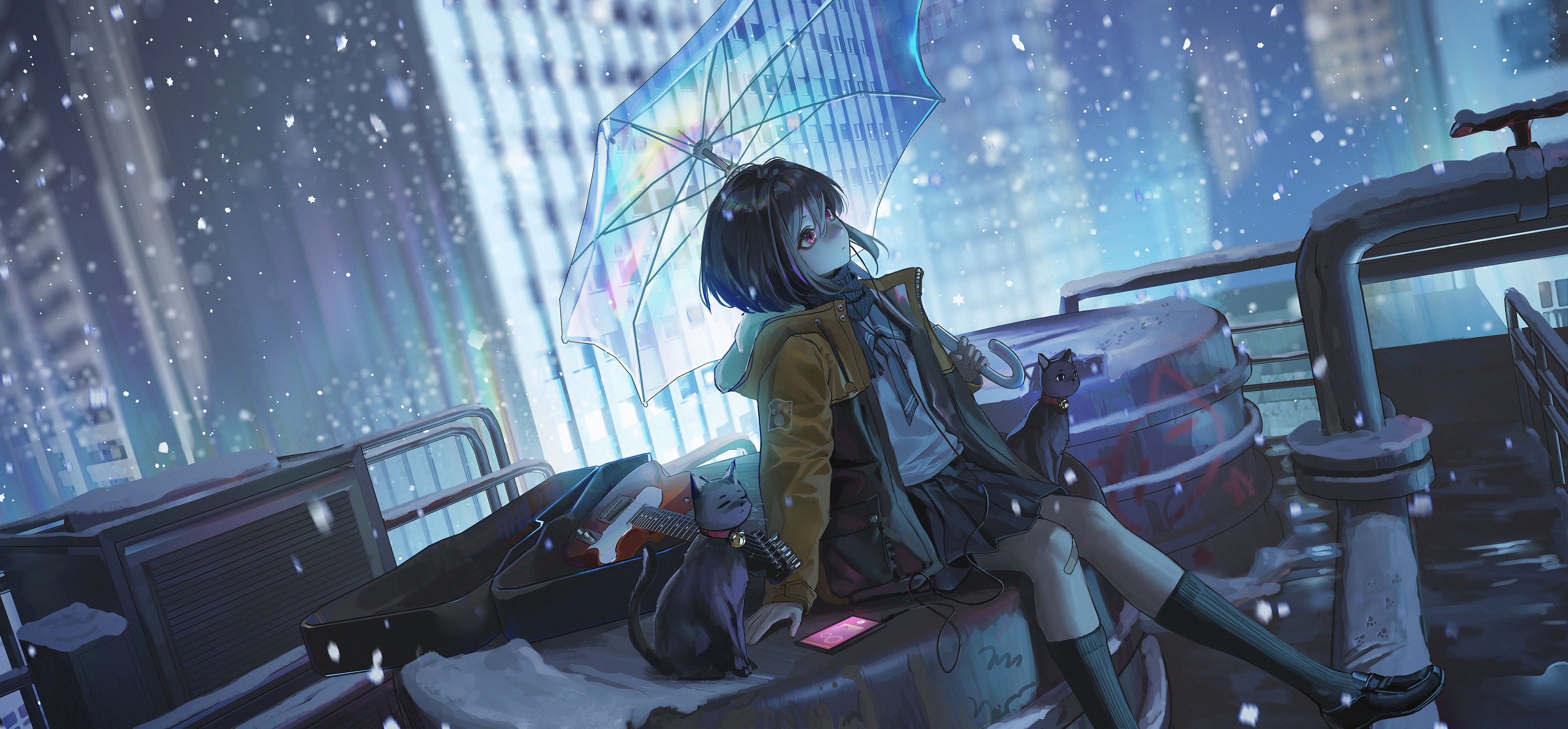 Anime umbrella girl dark Wallpapers Download