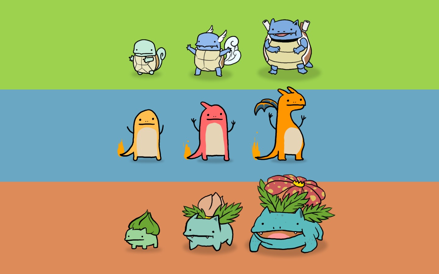 bulbasaur (pokémon), video game, blastoise (pokémon), charizard (pokémon), charmander (pokémon), charmeleon (pokémon), ivysaur (pokémon), squirtle (pokémon), starter pokemon, venusaur (pokémon), wartortle (pokémon), pokémon Aesthetic wallpaper