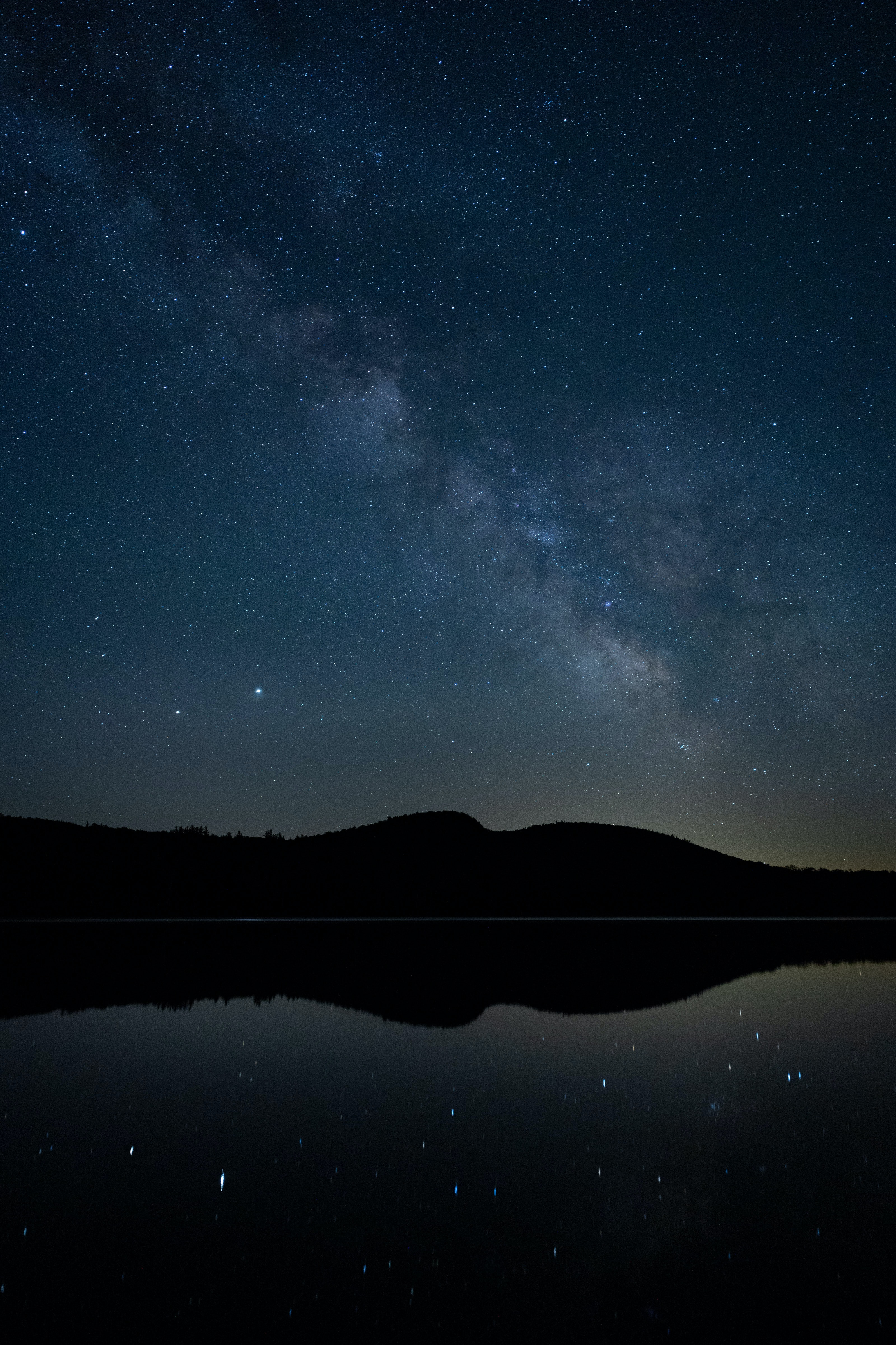 Download mobile wallpaper Starry Sky, Reflection, Hills, Nebula, Night, Nature for free.