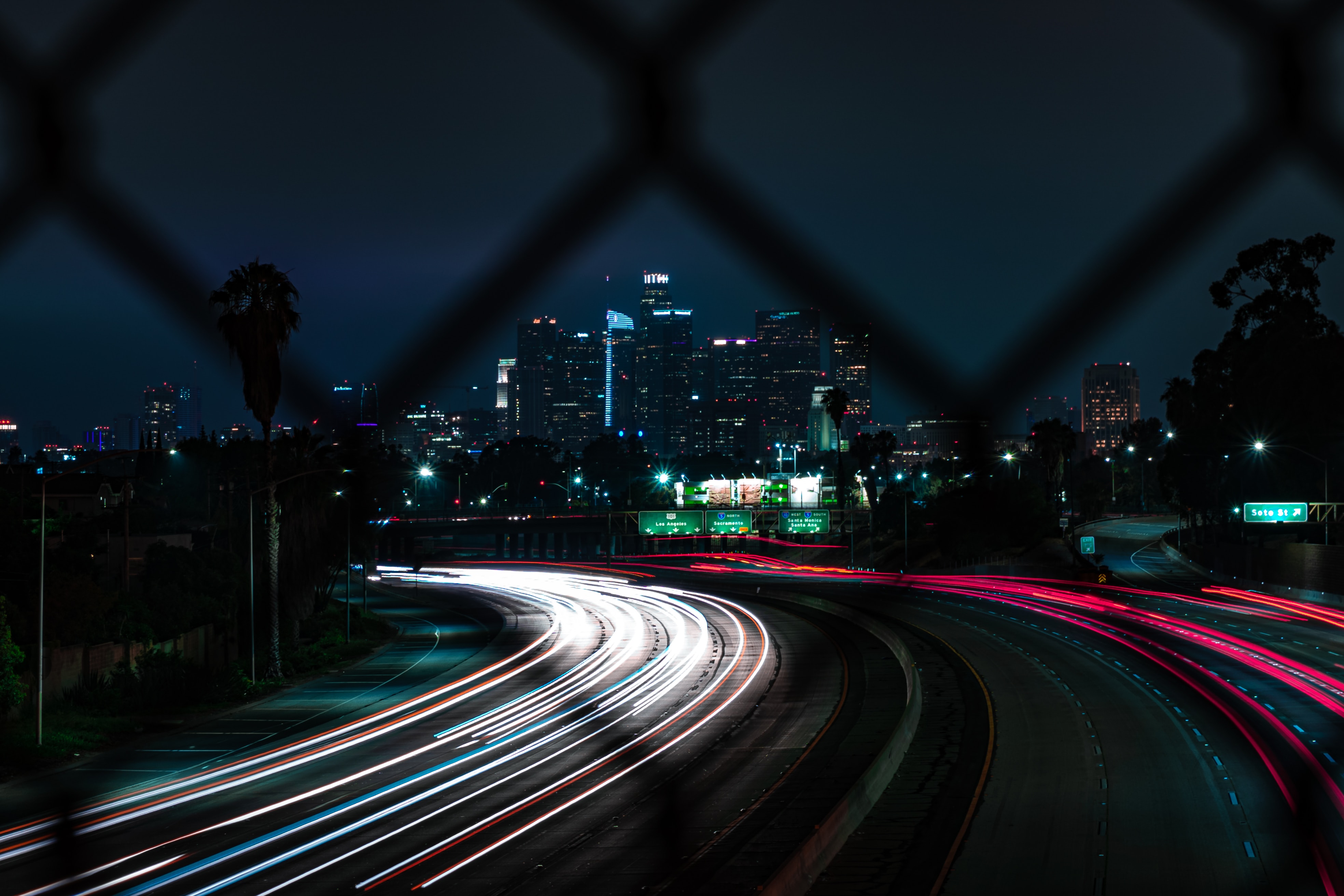 Windows Backgrounds night city, long exposure, cities, building, lights, road, turn