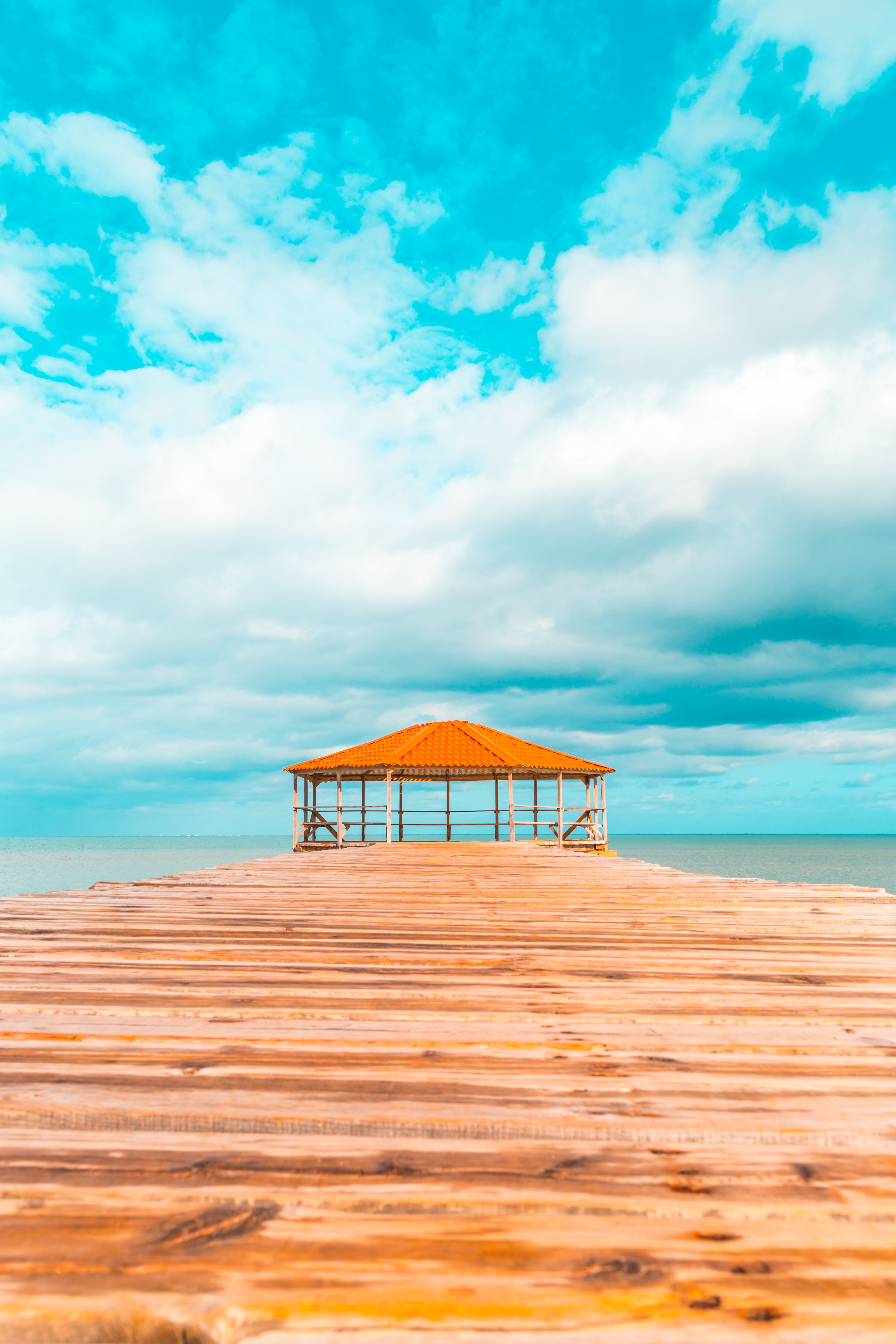 relaxation, rest, pier, nature, clouds, ocean, tropics, bower, alcove phone wallpaper