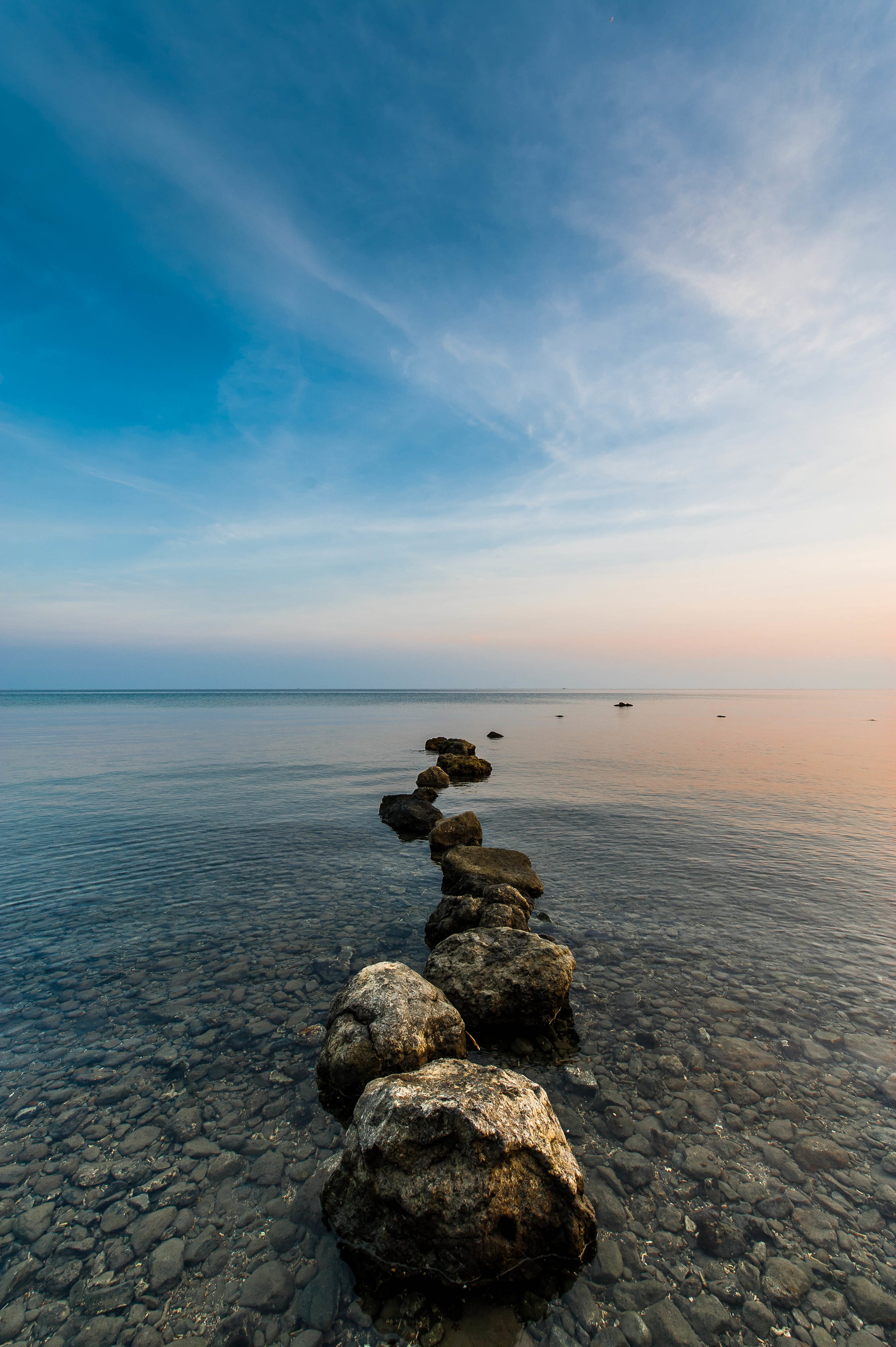 sky, stones, nature, pebble, sea, horizon Full HD