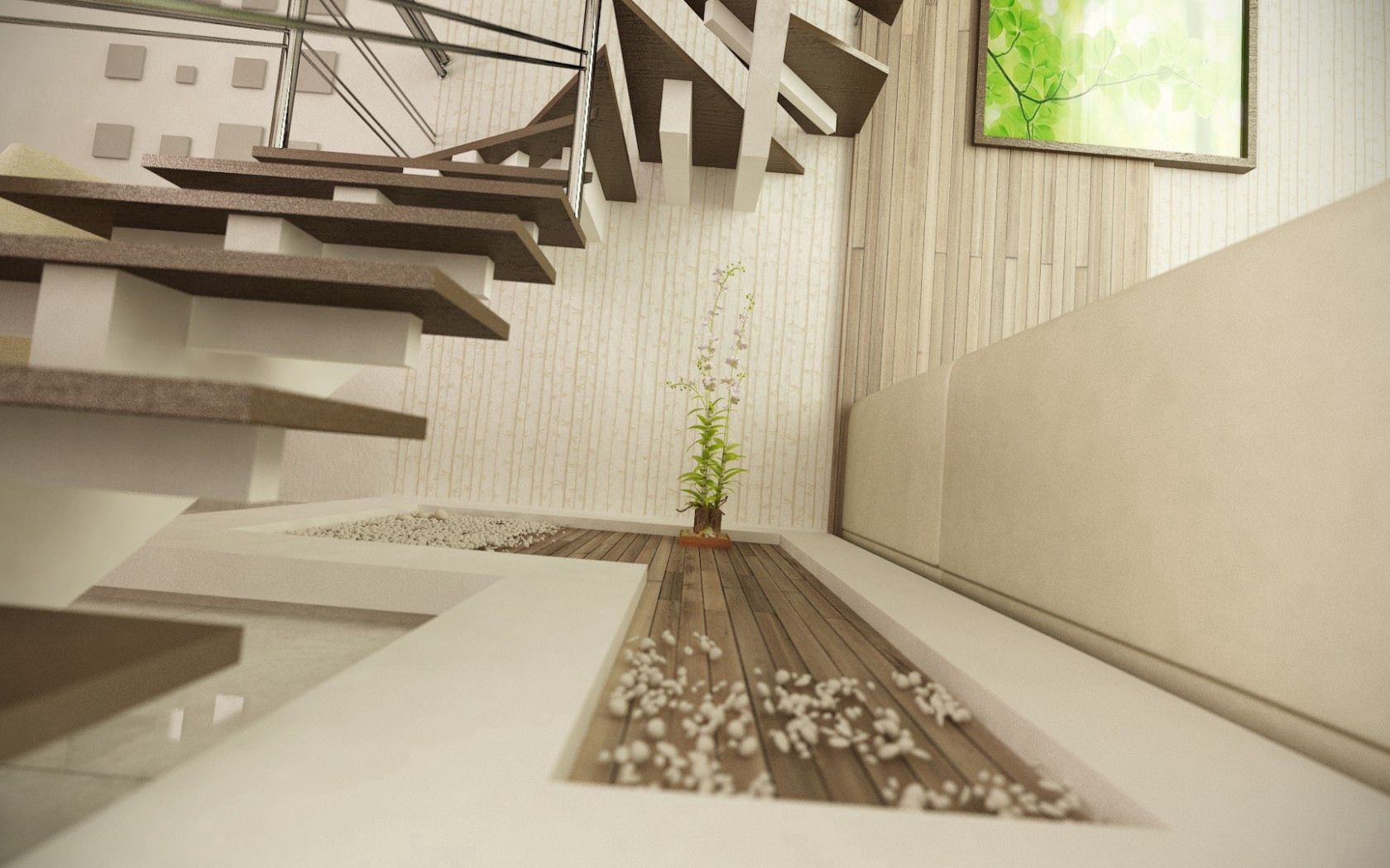 art, plant, miscellanea, miscellaneous, stairs, ladder, room, decor, steps, render