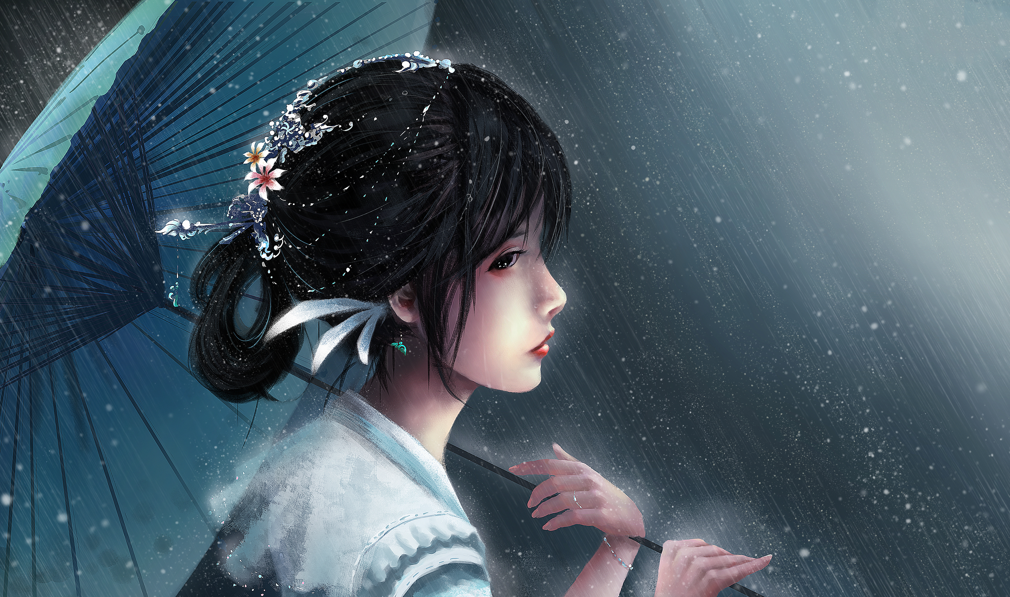 Девушка японка под дождём