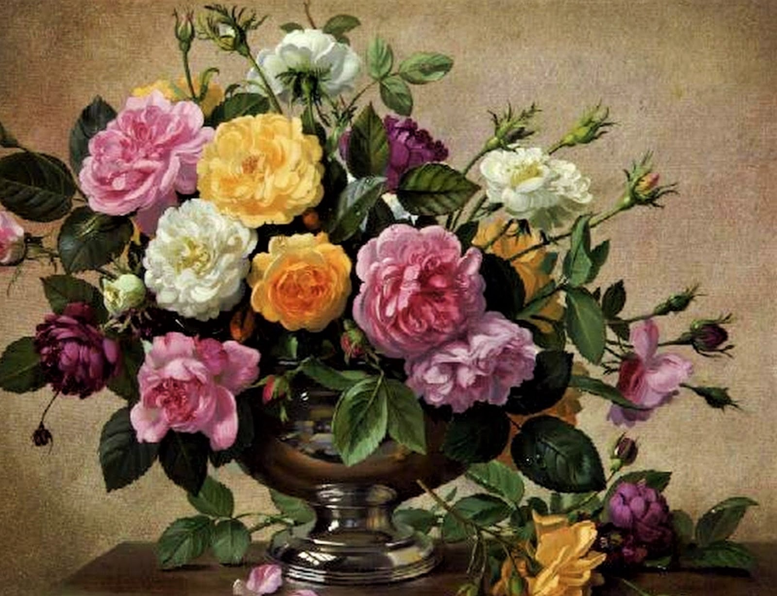 artistic, painting, bowl, flower, peony, rose, still life, vase