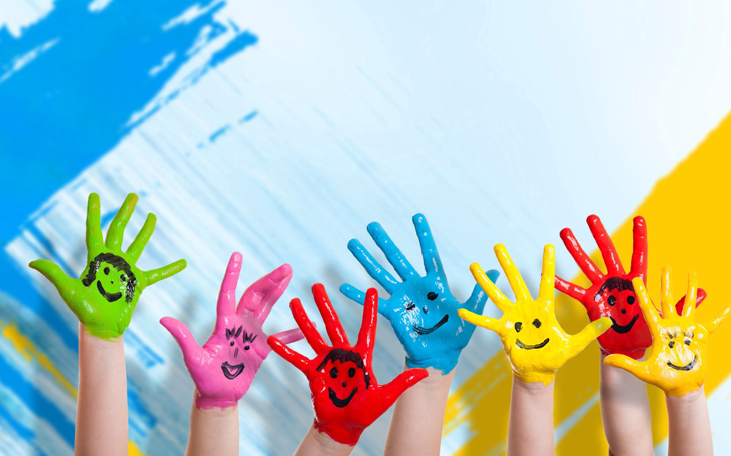 paint, children, happiness, positive, smiles, hands, smile, miscellanea, miscellaneous QHD