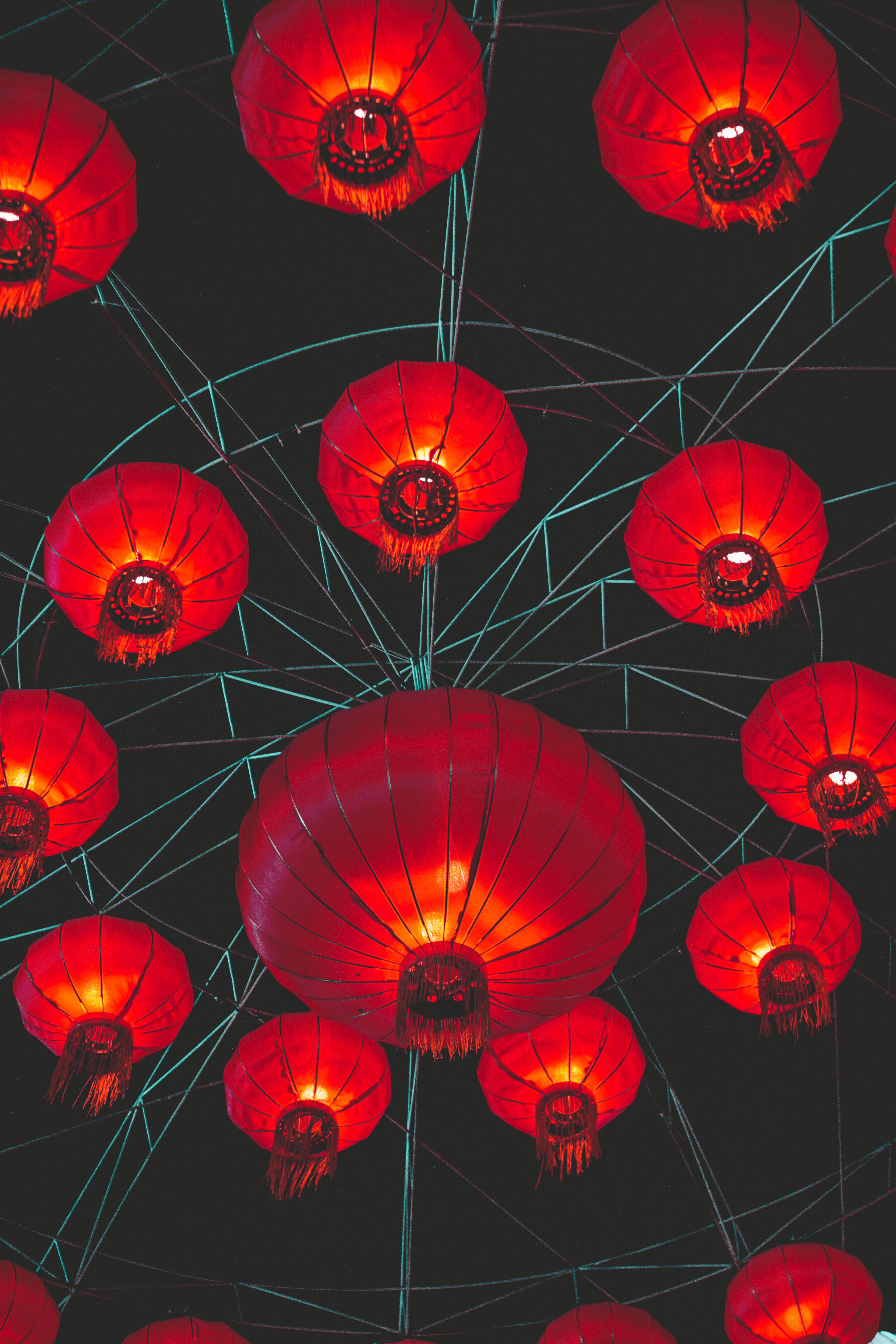 dark, lights, red, lanterns, chinese lanterns