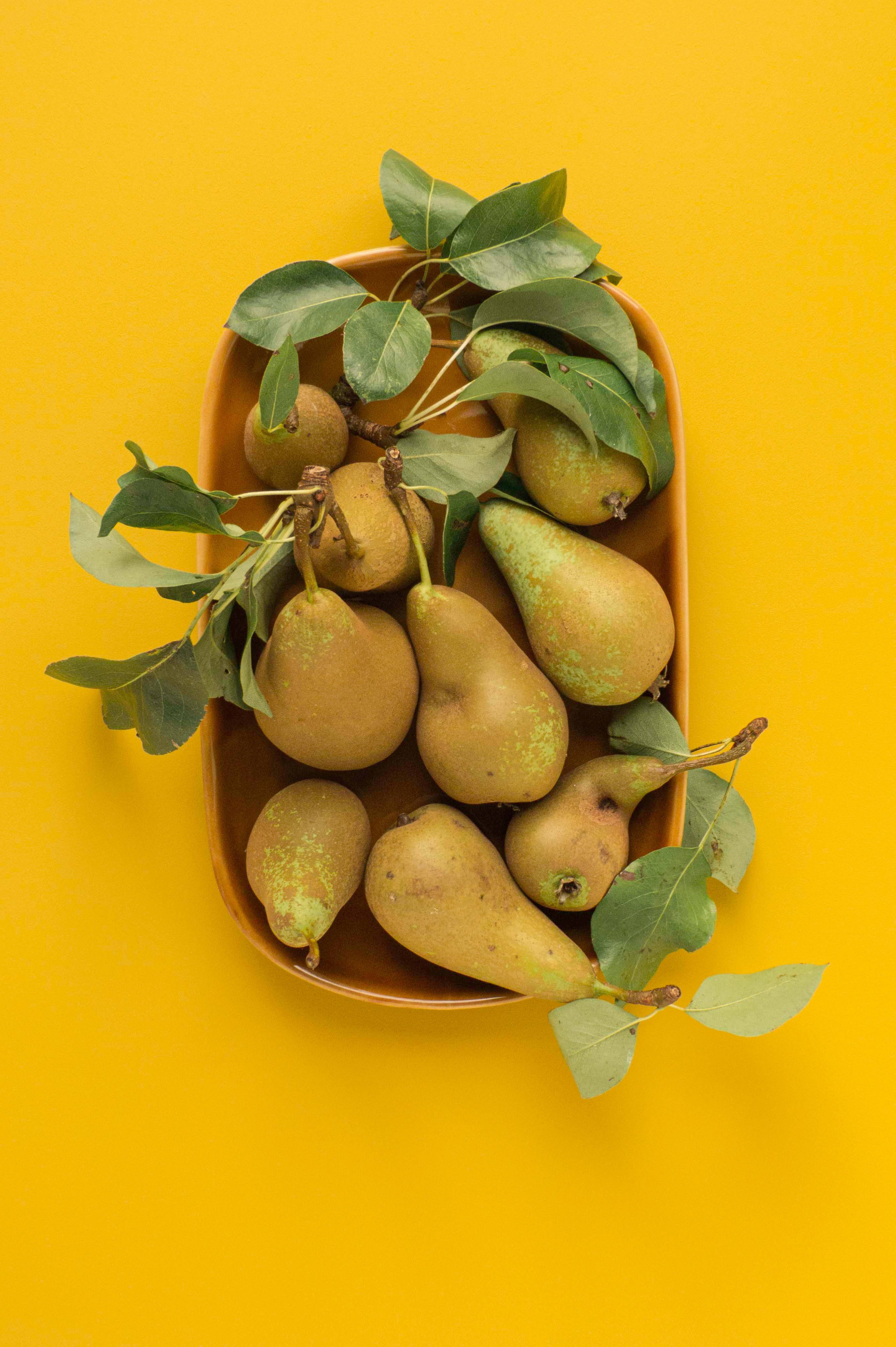 fruits, leaves, pears, food, ripe