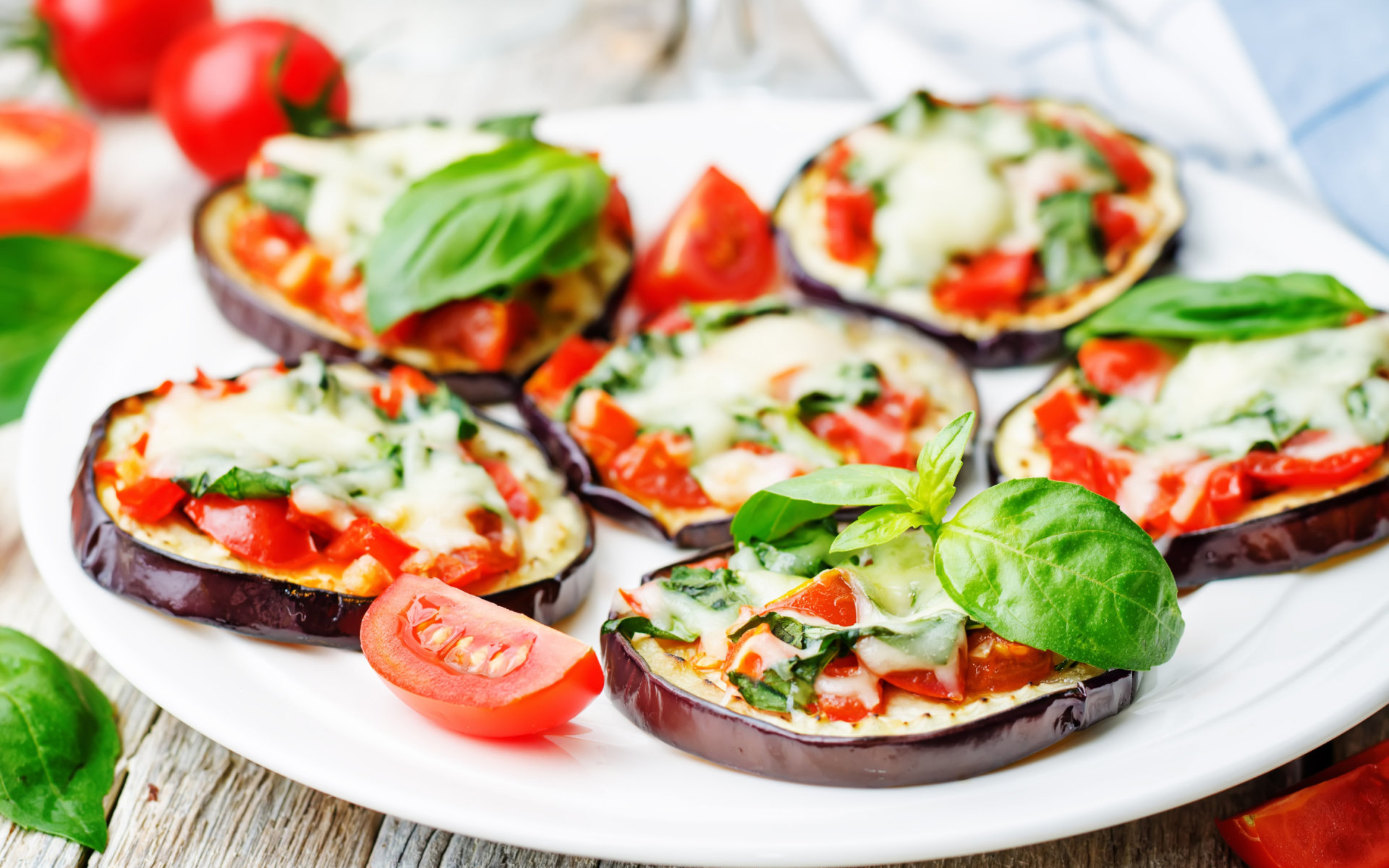 food, vegetables, basil, eggplant, tomato UHD