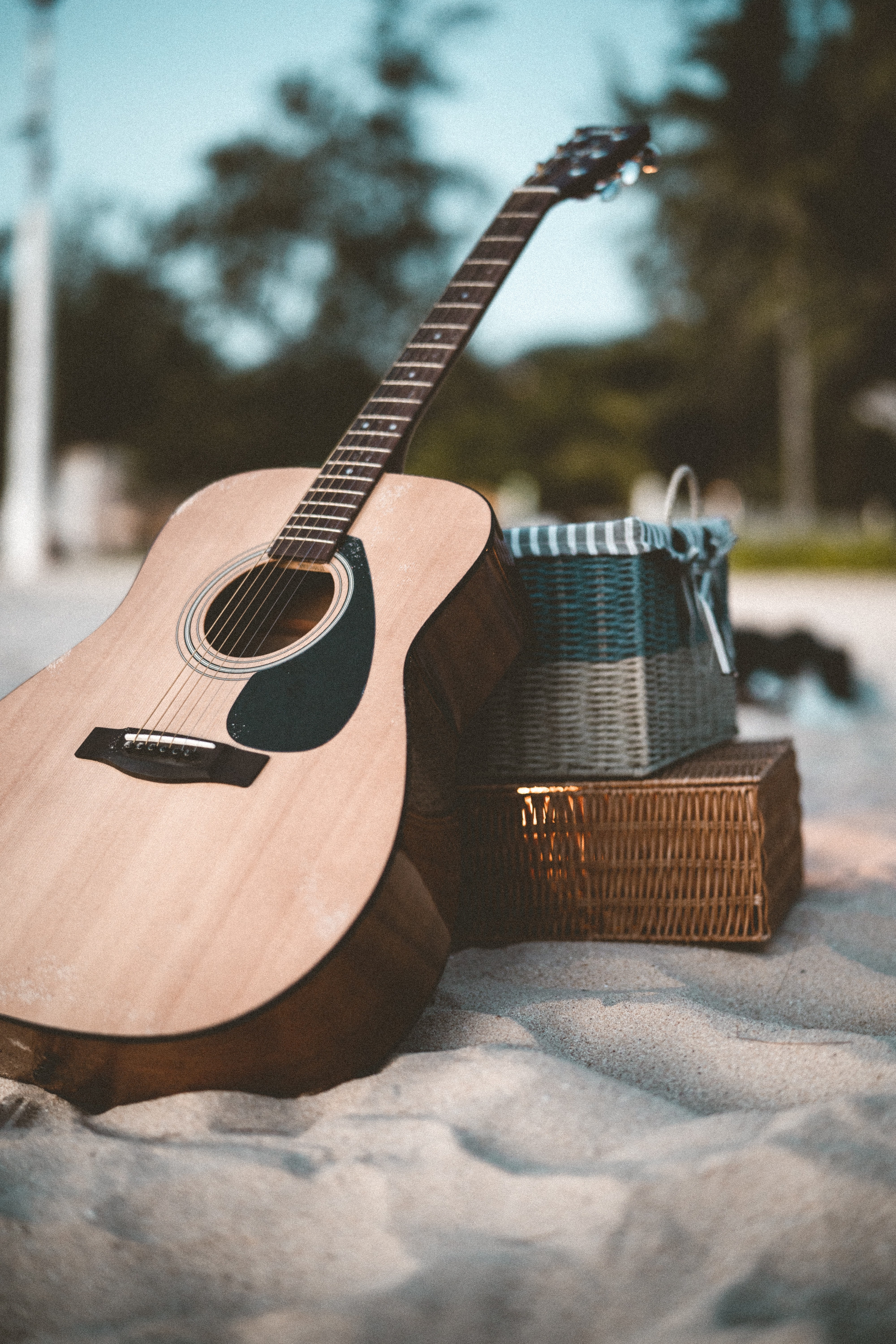 guitar, acoustic guitar, music, sand, brown, musical instrument wallpaper for mobile