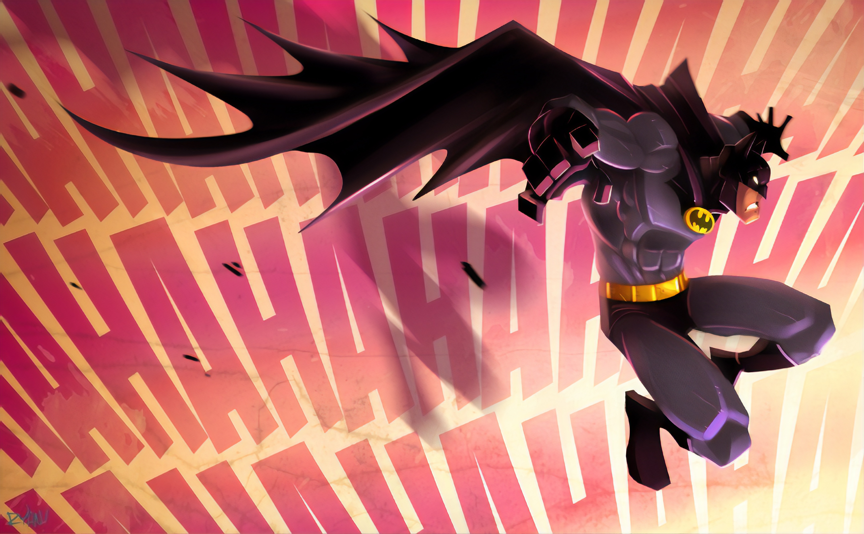 Download Cool Batman Cartoon Pink Art Mobile Wallpaper