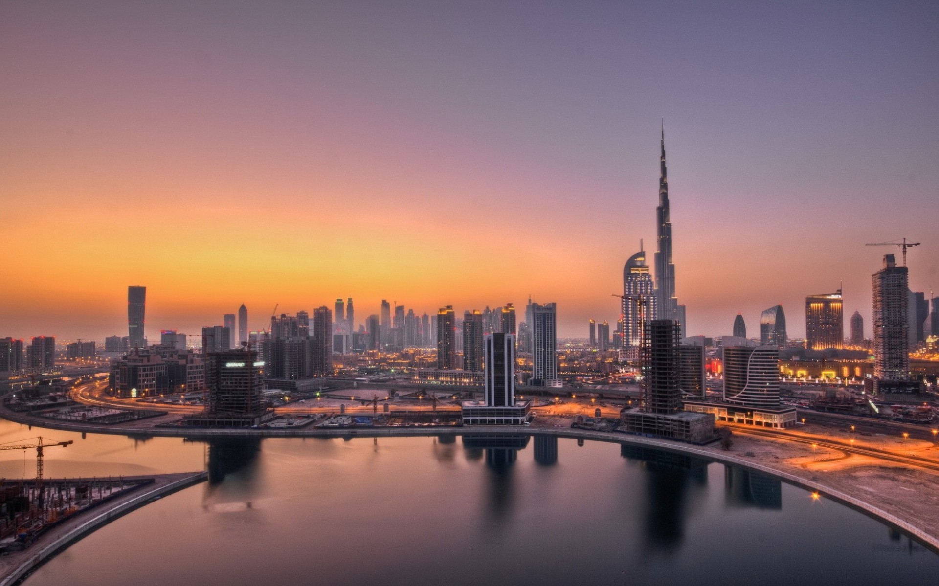 burj khalifa, dubai, united arab emirates, man made, city, cityscape, emirates, river, skyscraper, sunset, cities