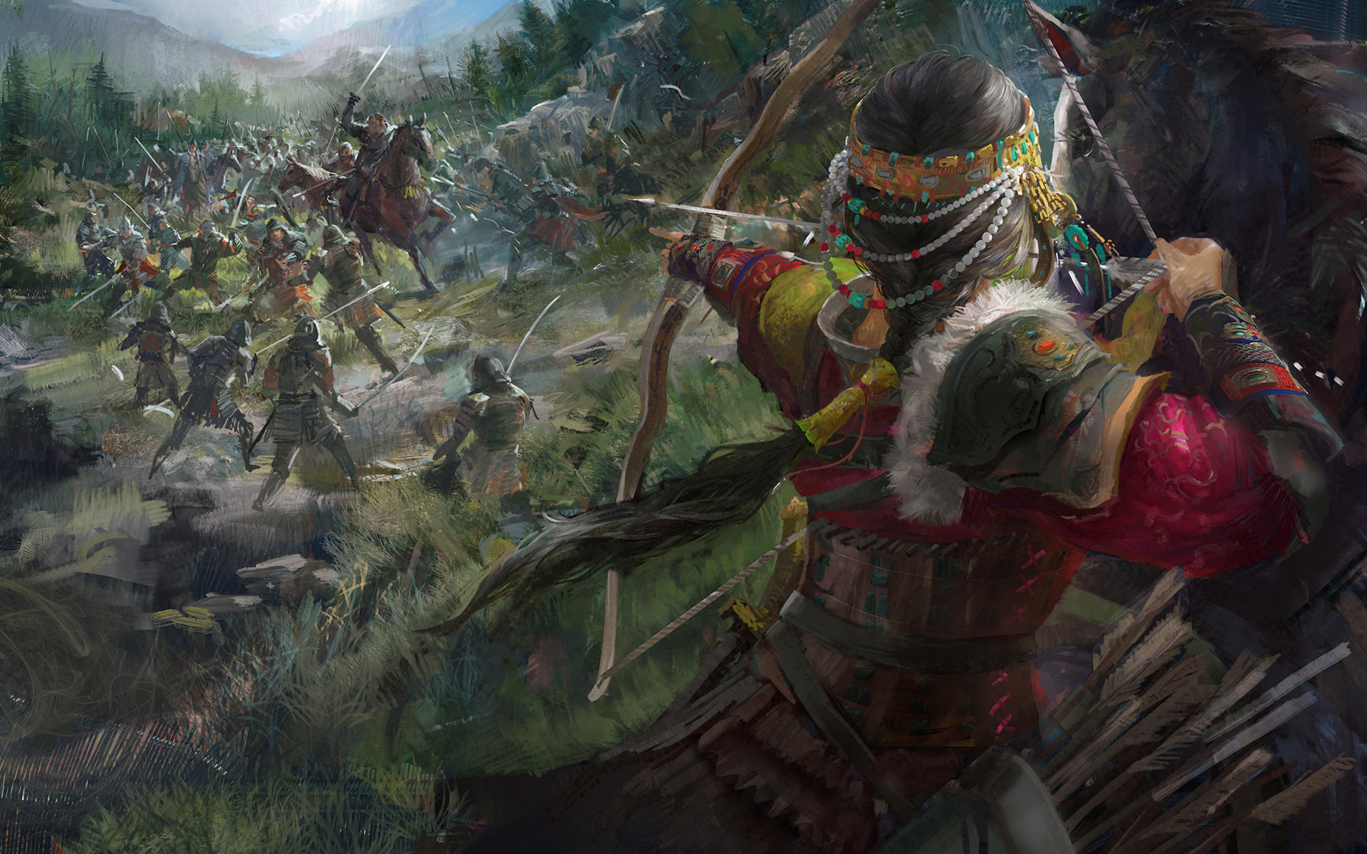 Download mobile wallpaper Fantasy, Bow, Warrior, Samurai, Battle, Archer, Woman Warrior for free.