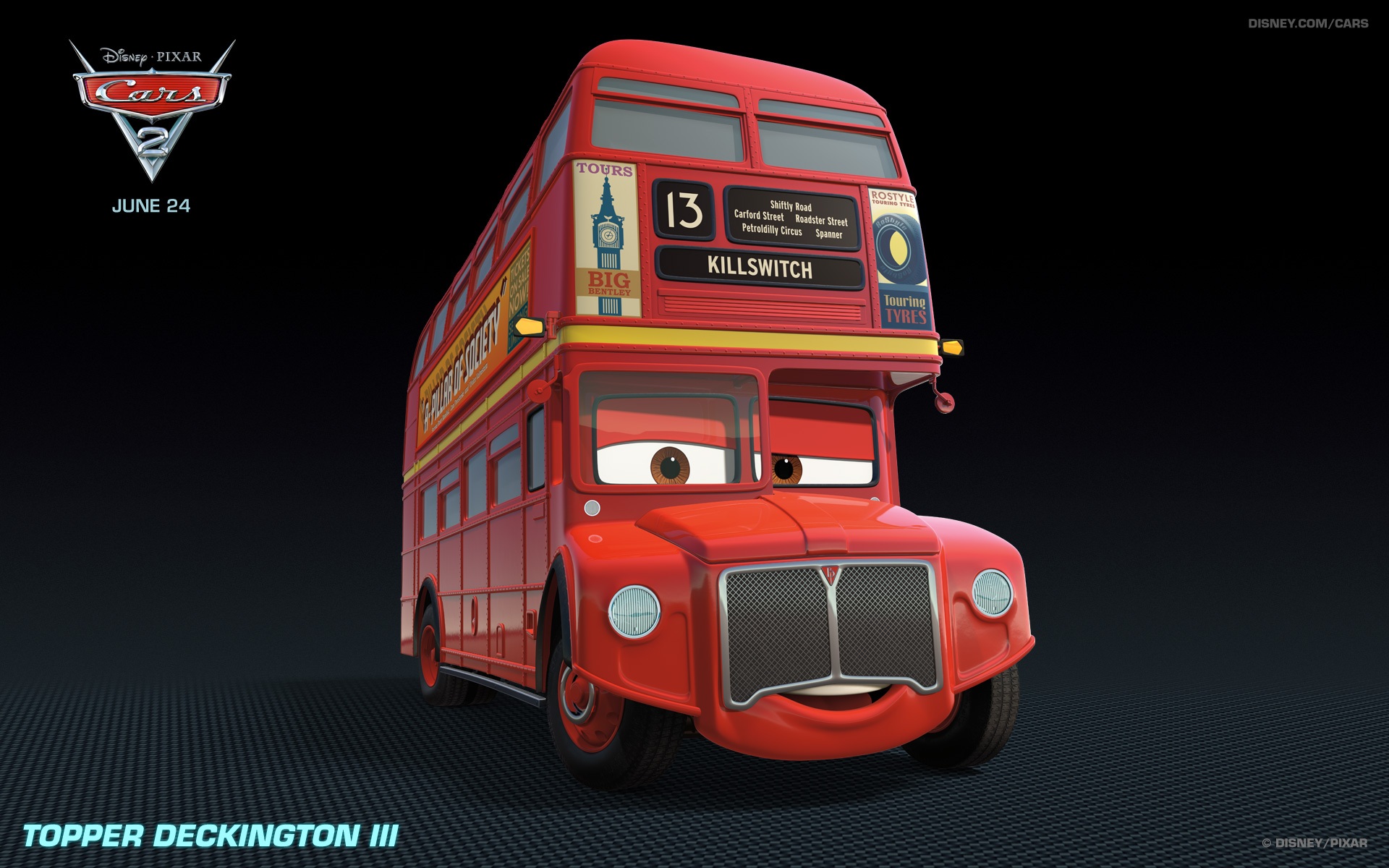 Download mobile wallpaper Bus, Cars 2, Cars, Pixar, Disney, Car, Movie for free.