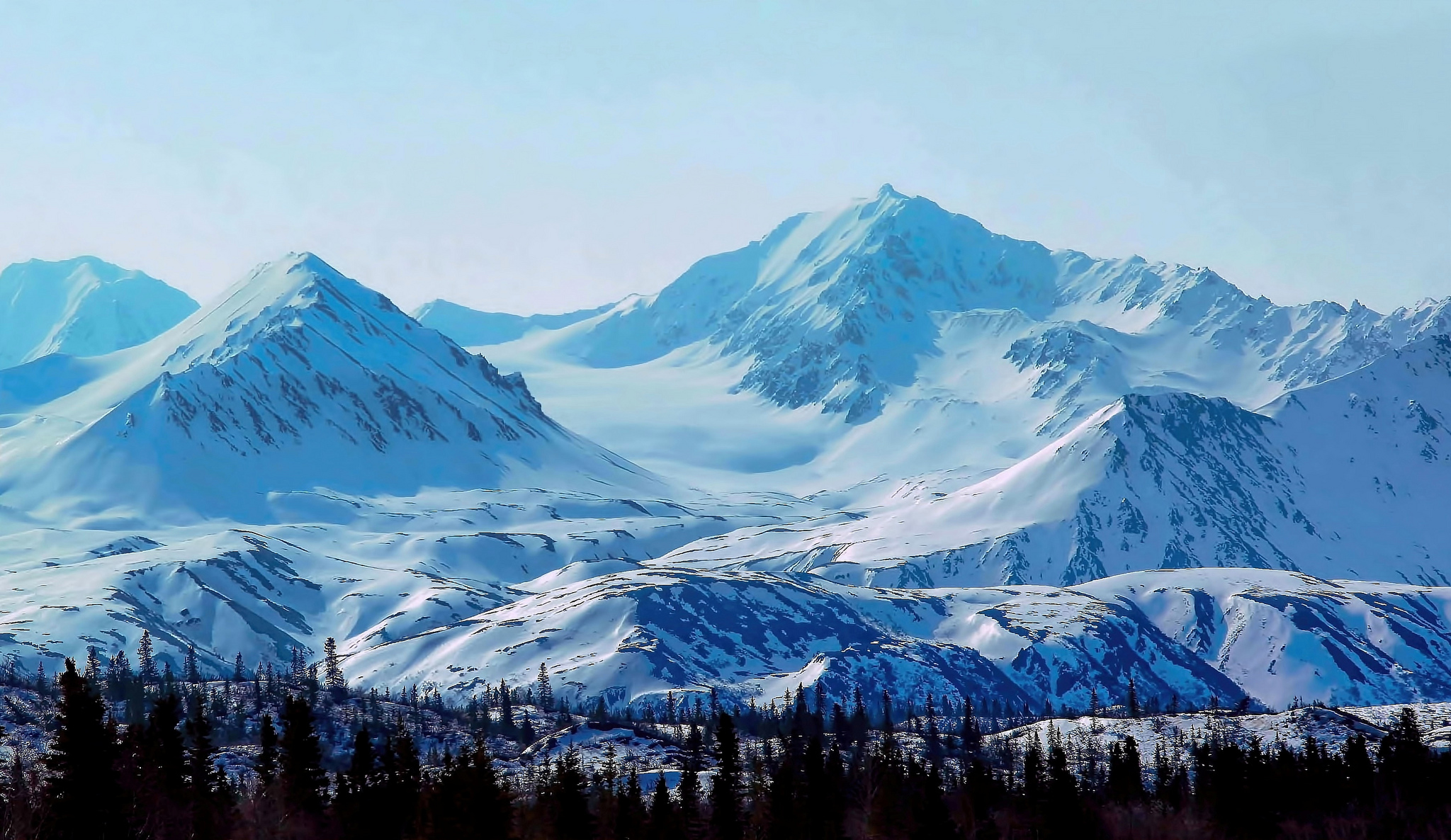 Аляска гора Мак Кинли Северное сияние