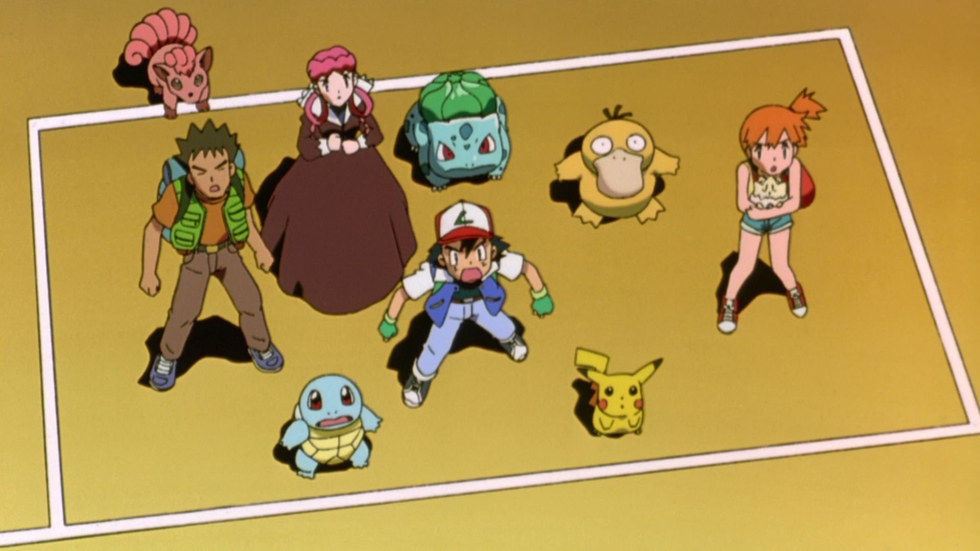 android anime, pokémon: the first movie, ash ketchum, brock (pokémon), bulbasaur (pokémon), misty (pokémon), nurse joy (pokémon), pikachu, psyduck (pokémon), vulpix (pokémon), pokémon