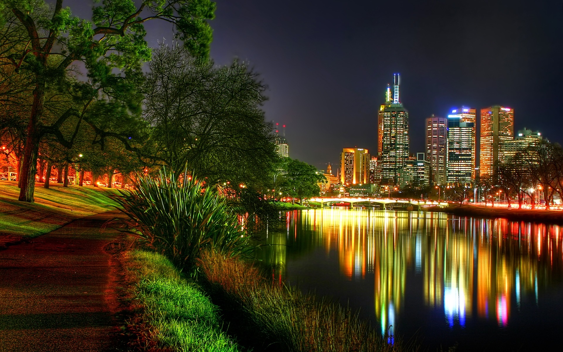 160862 завантажити шпалери міста, місто, світло, австралія, створено людиною, мельбурн, ніч, річка ярра - заставки і картинки безкоштовно
