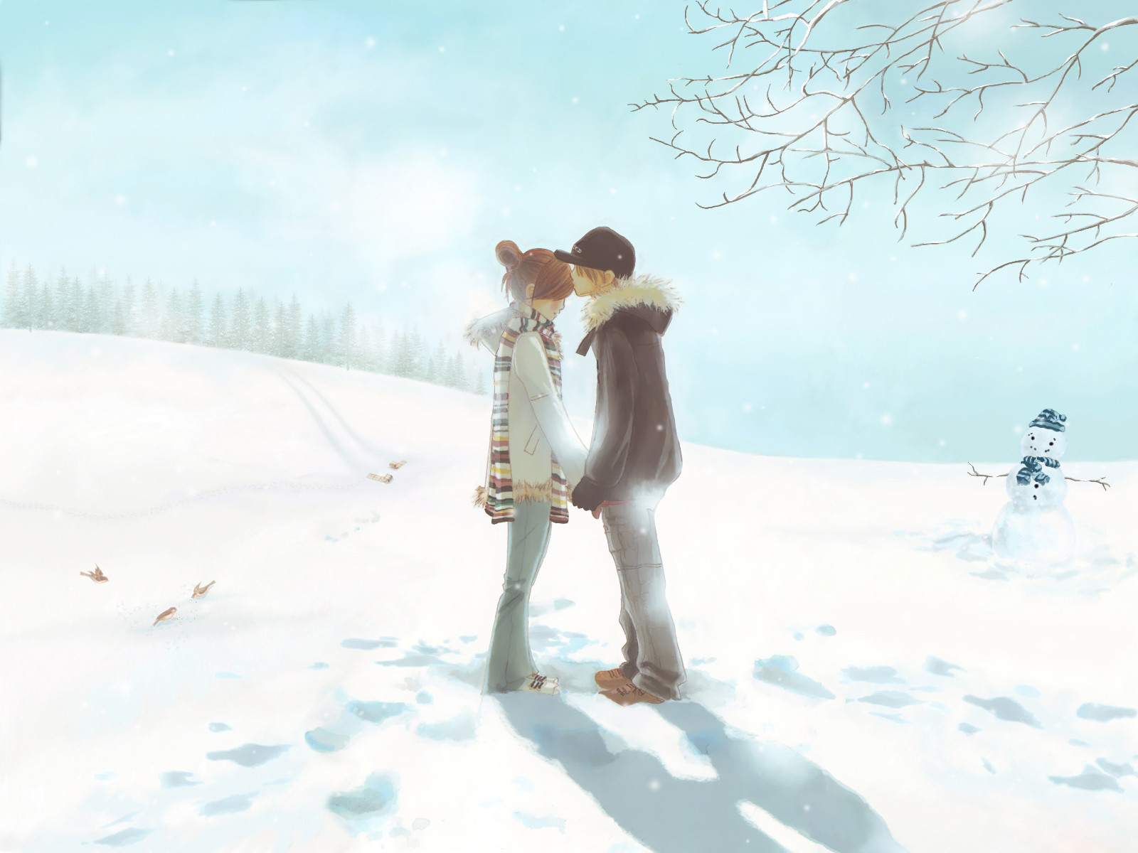 Free download wallpaper Winter, Love, Anime on your PC desktop