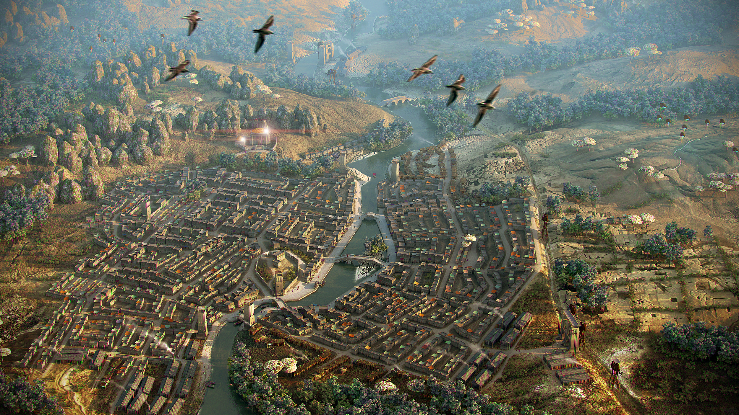 the elder scrolls iii: morrowind, video game, aerial, bird, city, fantasy, skyrim, the elder scrolls HD wallpaper