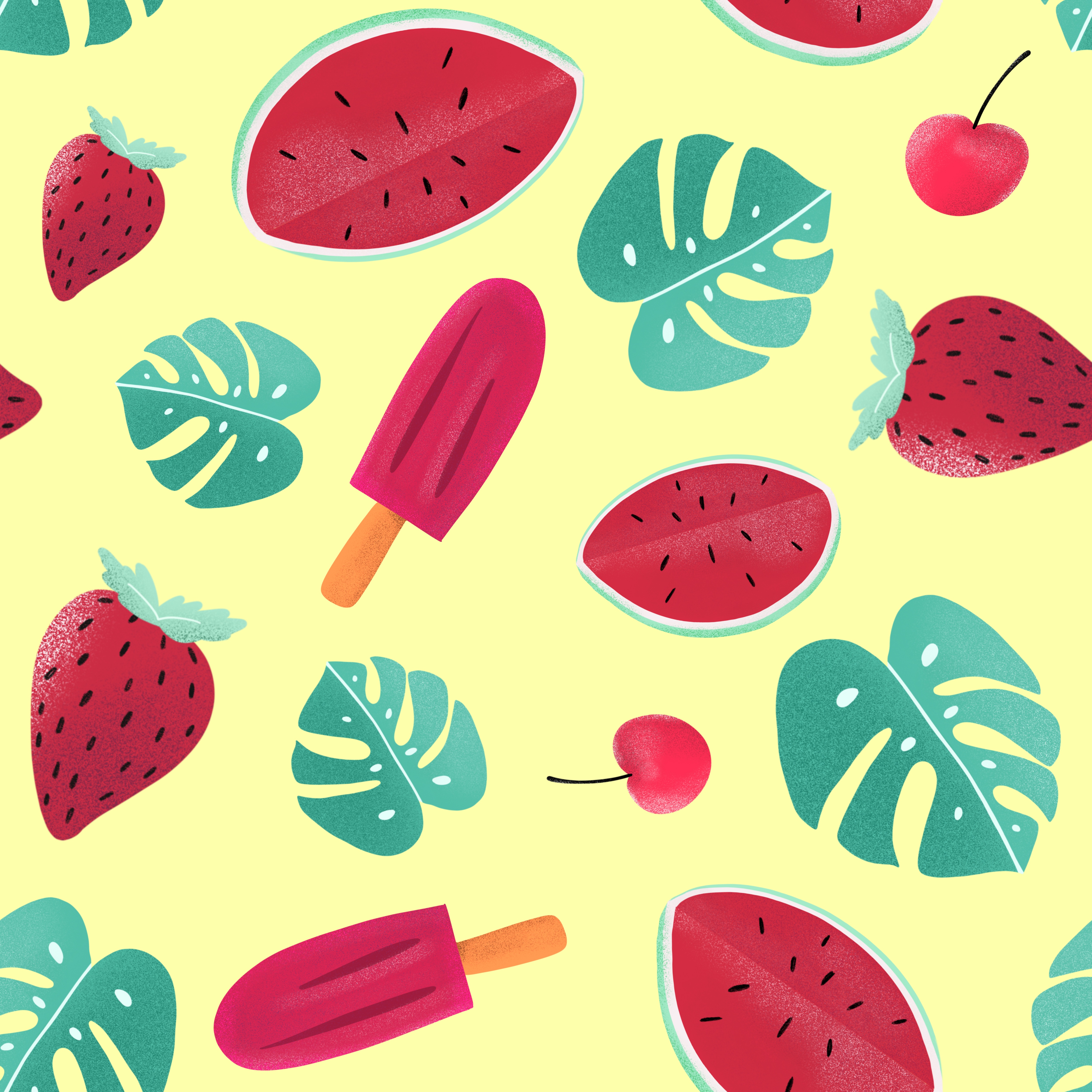 Laden Sie das Blätter, Eis, Wassermelone, Erdbeere, Textur, Patterns, Texturen-Bild kostenlos auf Ihren PC-Desktop herunter