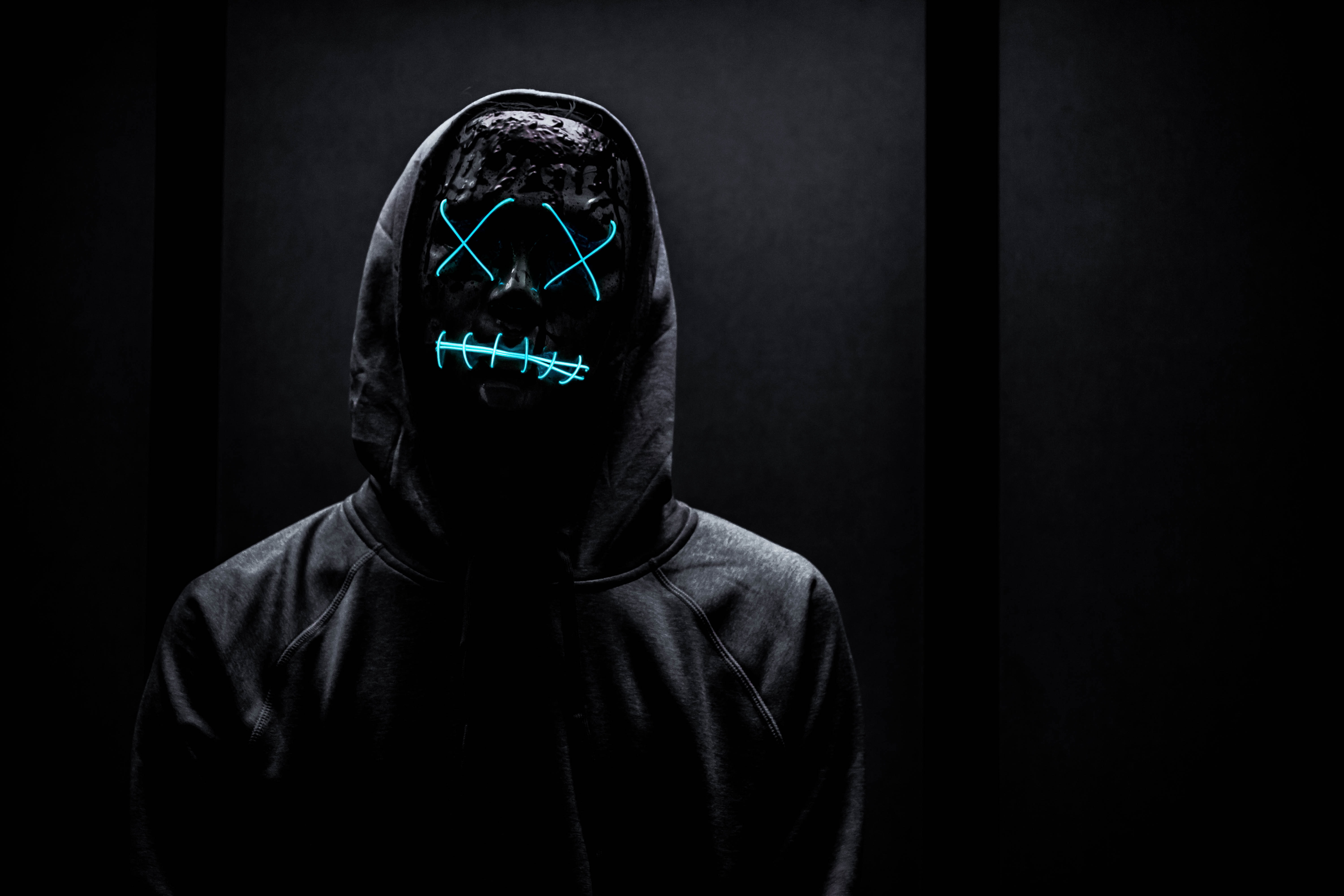 mask, anonymous, black, neon 2160p