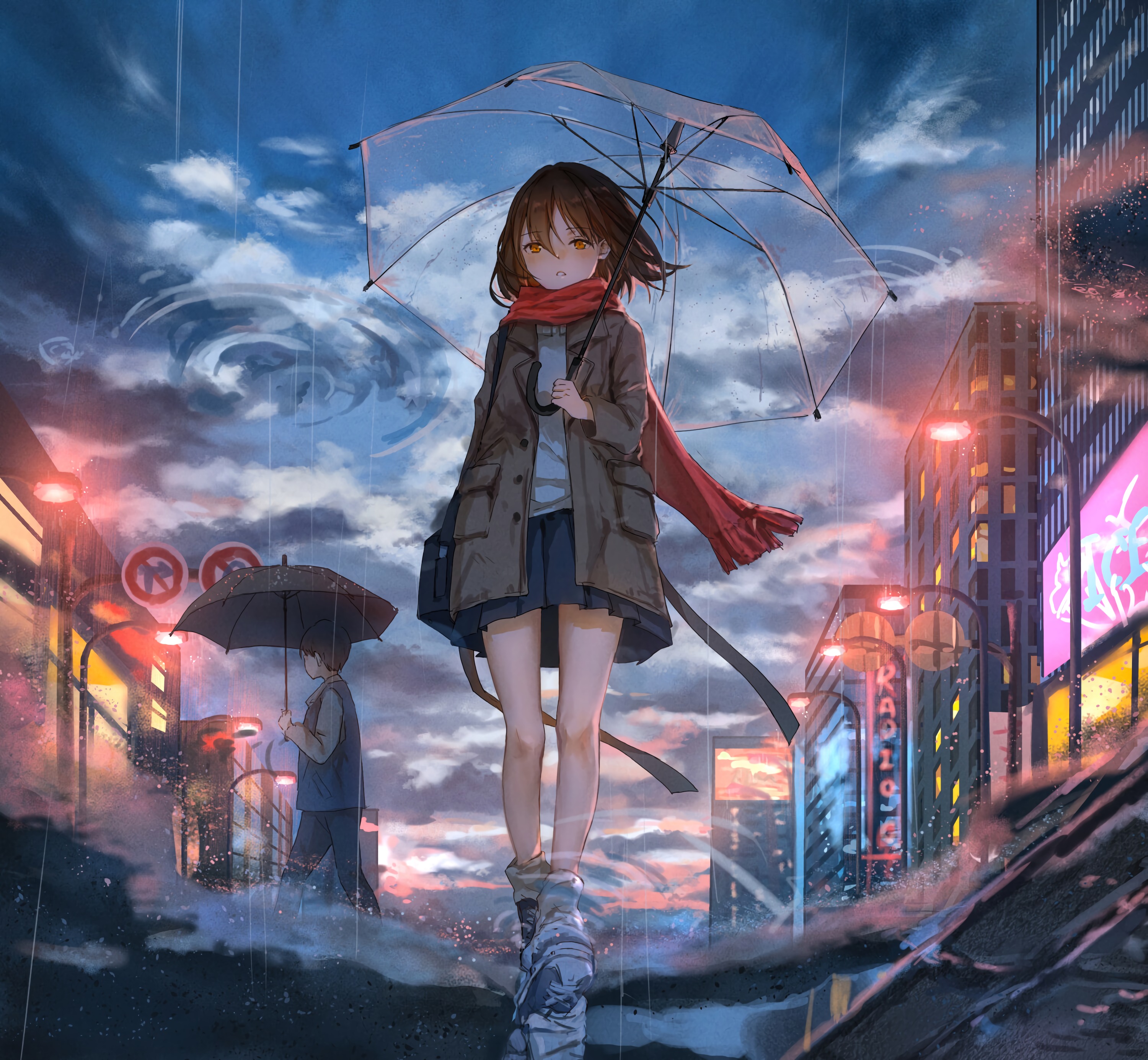 anime, girl, sadness, sorrow, rain, umbrella for android