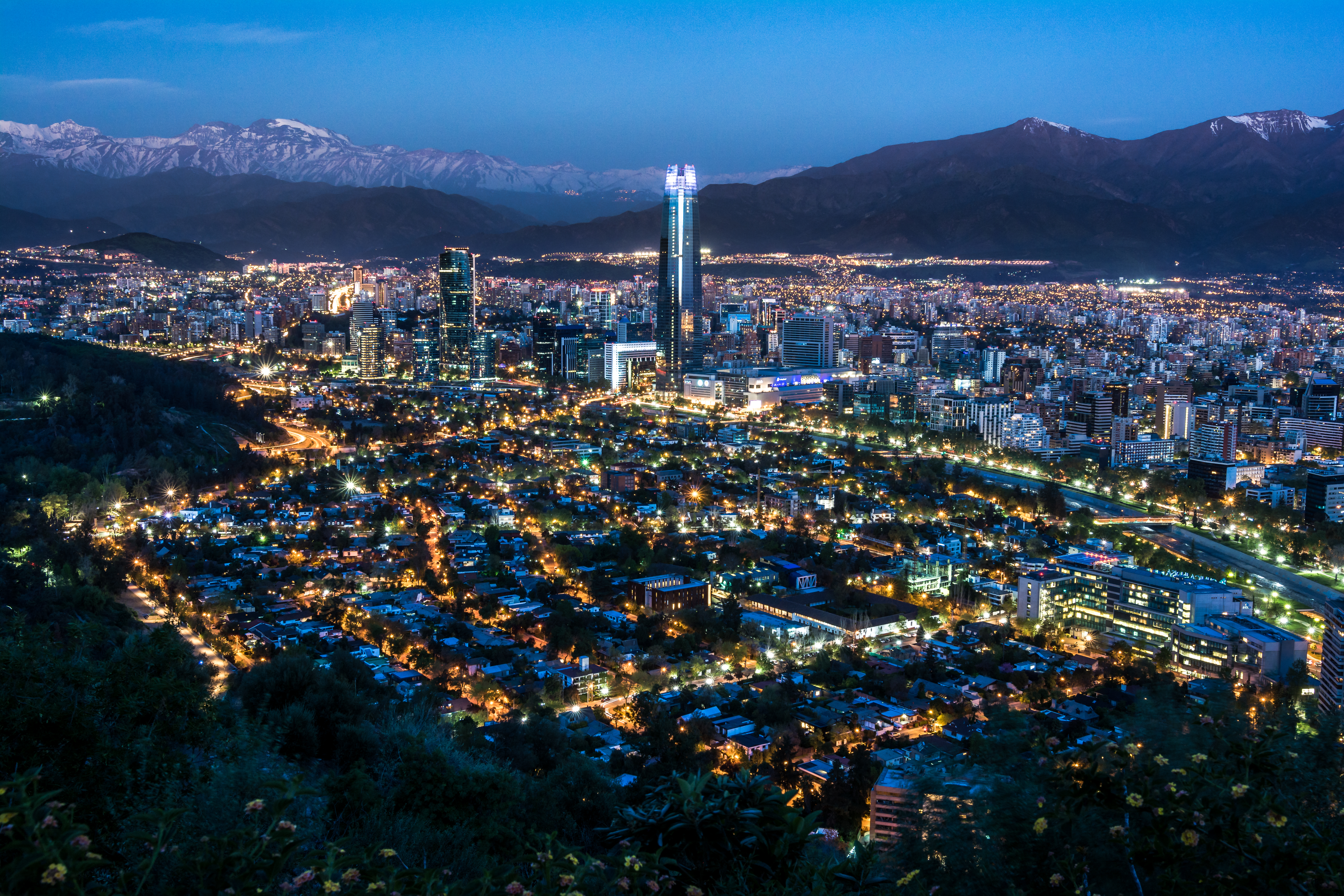 chile, cities, mountains, lights, night city