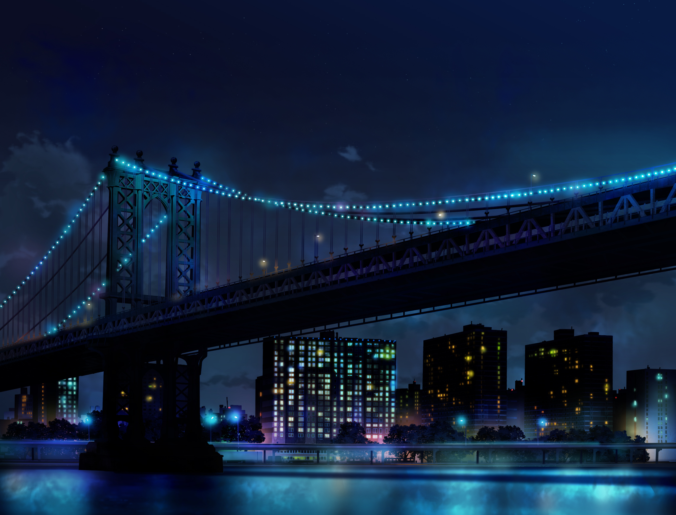 Ночной город и мост